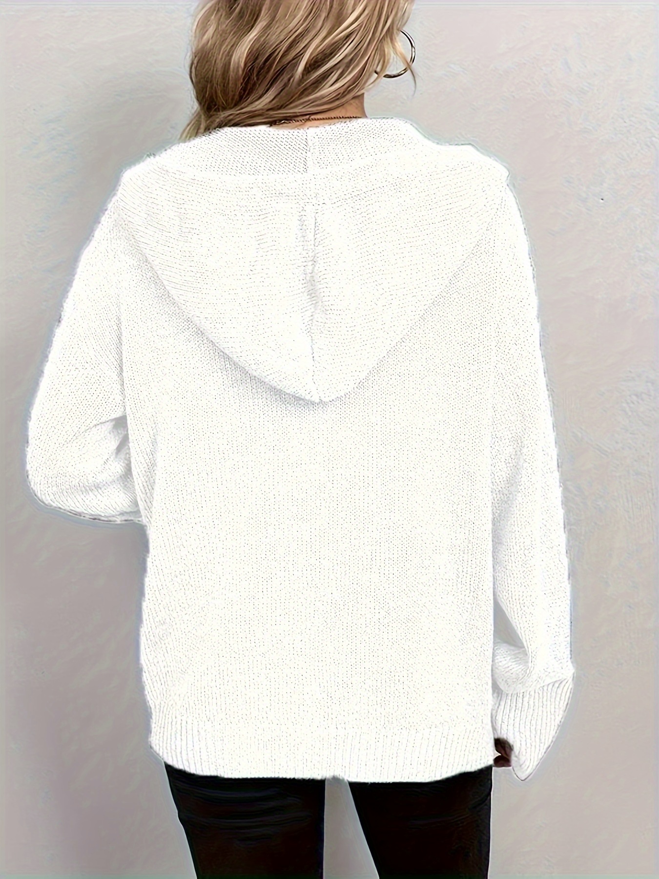 hooded knit cardigan casual button front drawstring long sleeve sweater womens clothing details 13