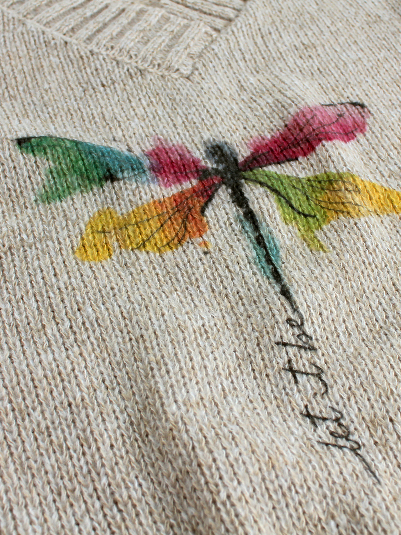 dragonfly pattern v neck pullover sweater casual long sleeve sweater for spring fall womens clothing details 5