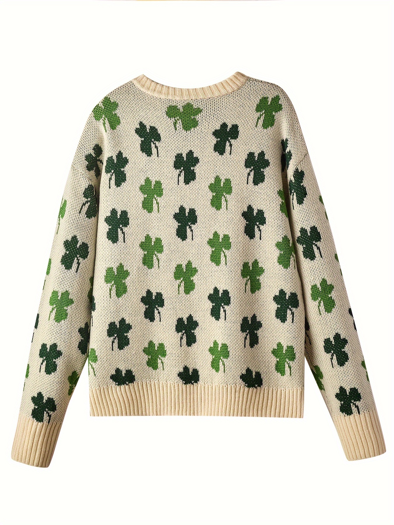st patricks day shamrock pullover sweater casual long sleeve drop shoulder sweater womens clothing details 0