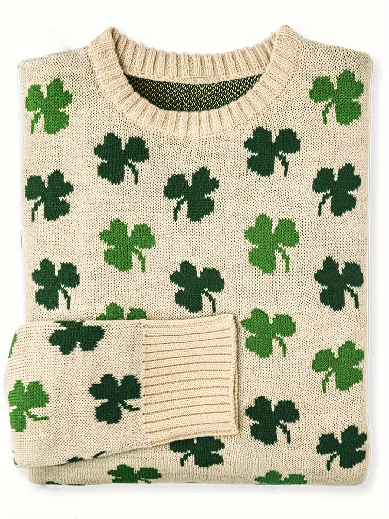 st patricks day shamrock pullover sweater casual long sleeve drop shoulder sweater womens clothing details 3