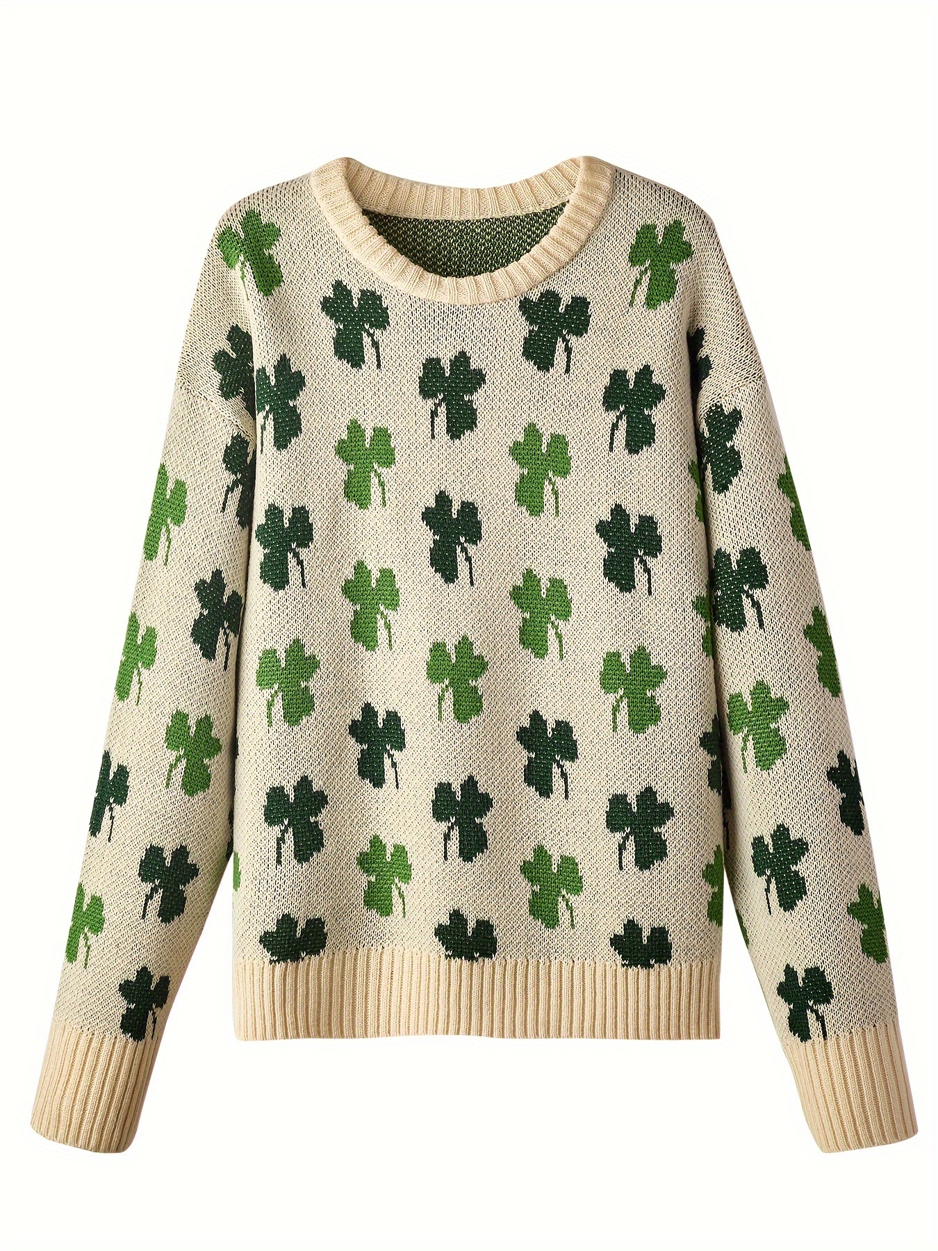 st patricks day shamrock pullover sweater casual long sleeve drop shoulder sweater womens clothing details 4