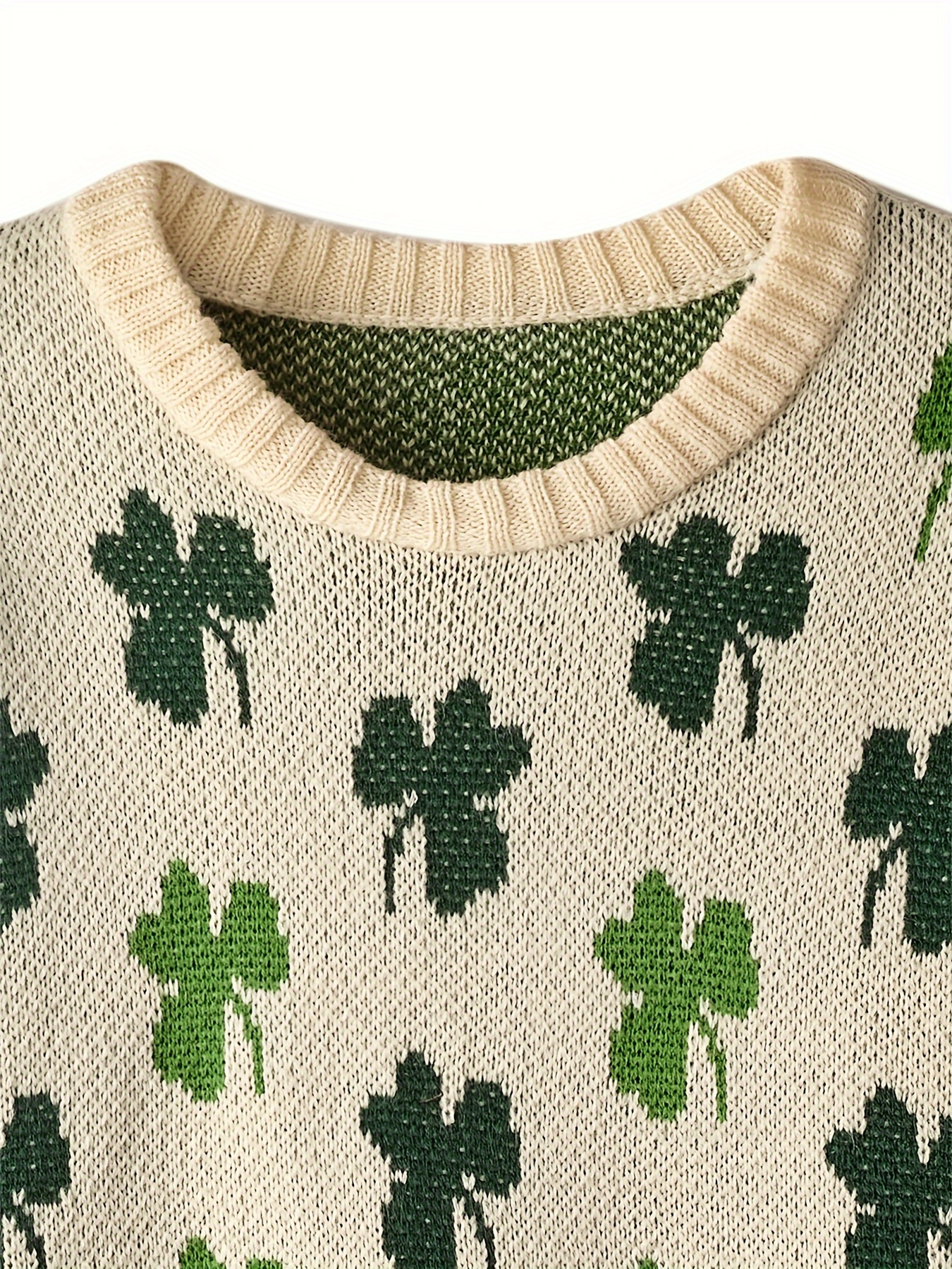 st patricks day shamrock pullover sweater casual long sleeve drop shoulder sweater womens clothing details 5