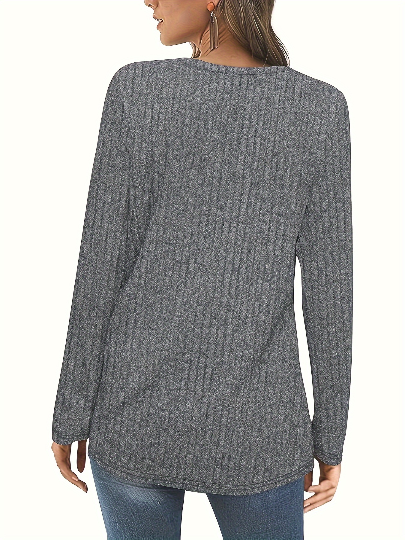 solid square neck knitted top casual long sleeve button sweater for spring fall womens clothing details 10