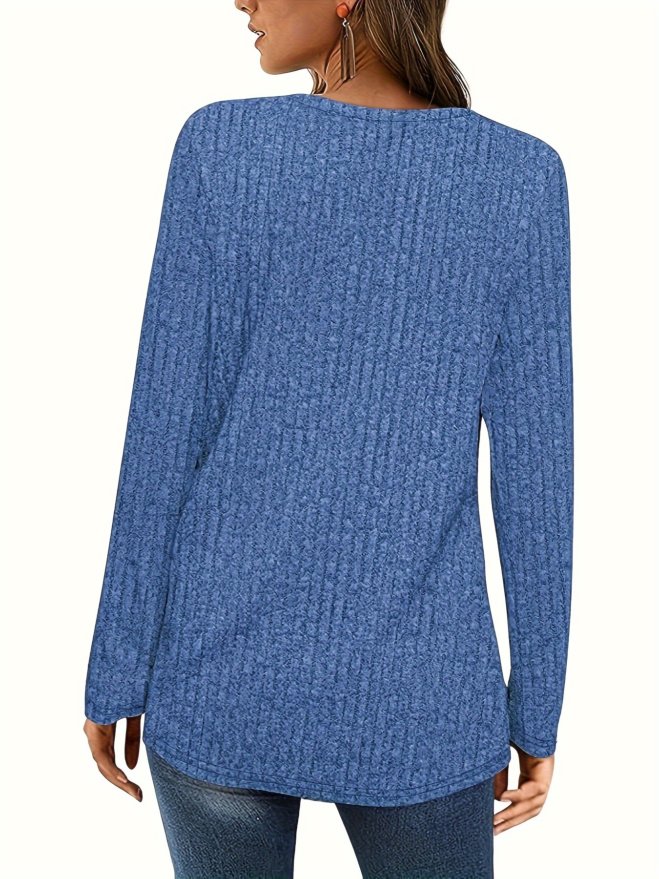 solid square neck knitted top casual long sleeve button sweater for spring fall womens clothing details 13