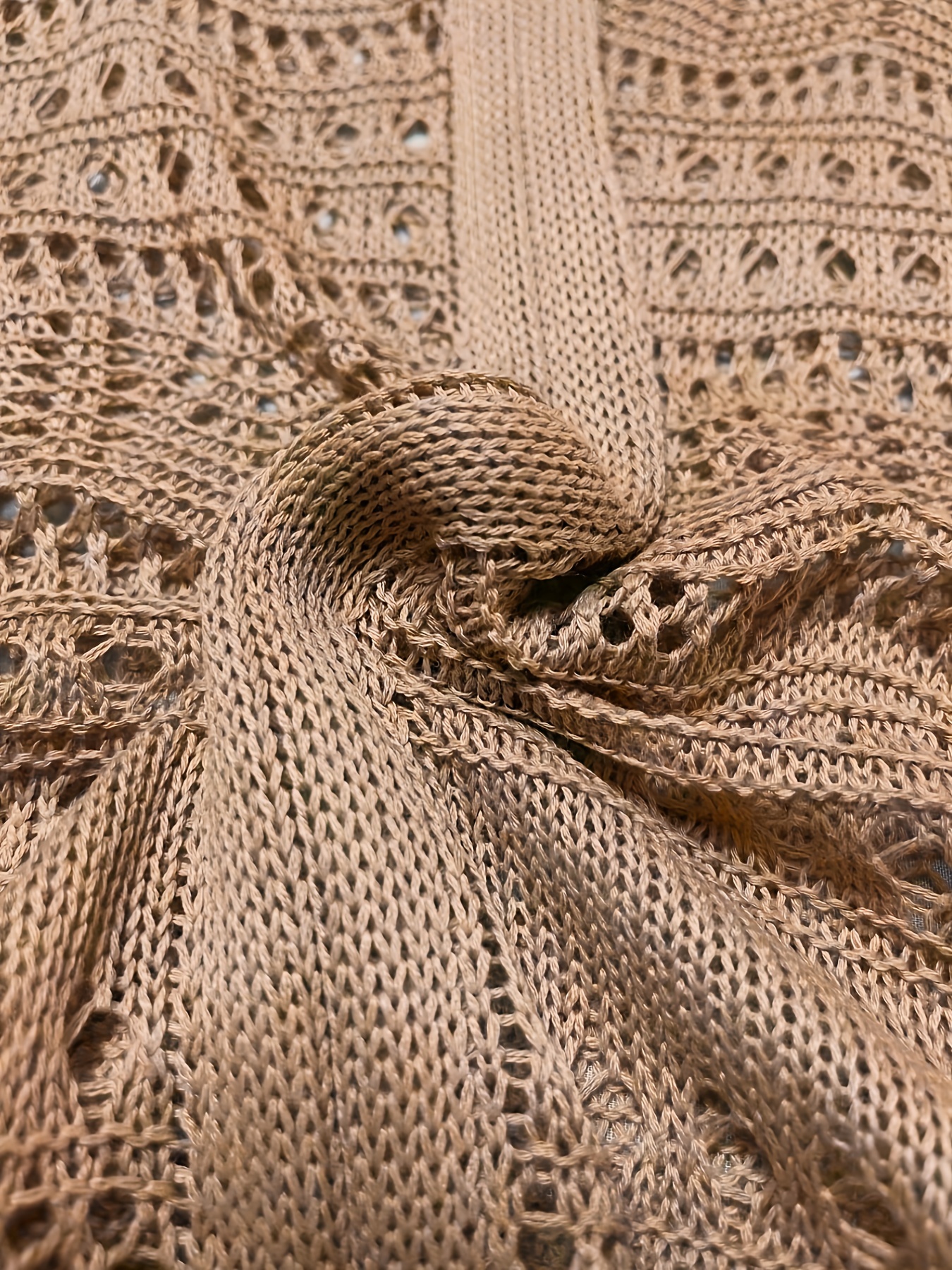 solid flared sleeve knit sweater boho v neck drawstring sweater for spring summer womens clothing details 4