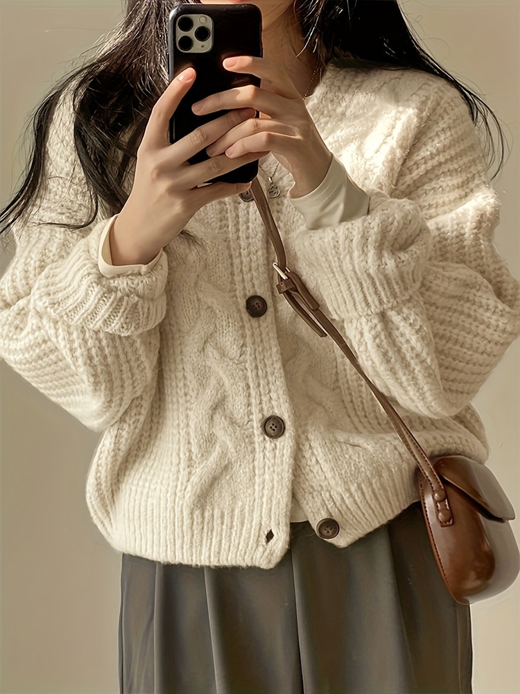 valentines day button front cardigan vintage long sleeve chunky knit cardigan for fall winter womens clothing details 2