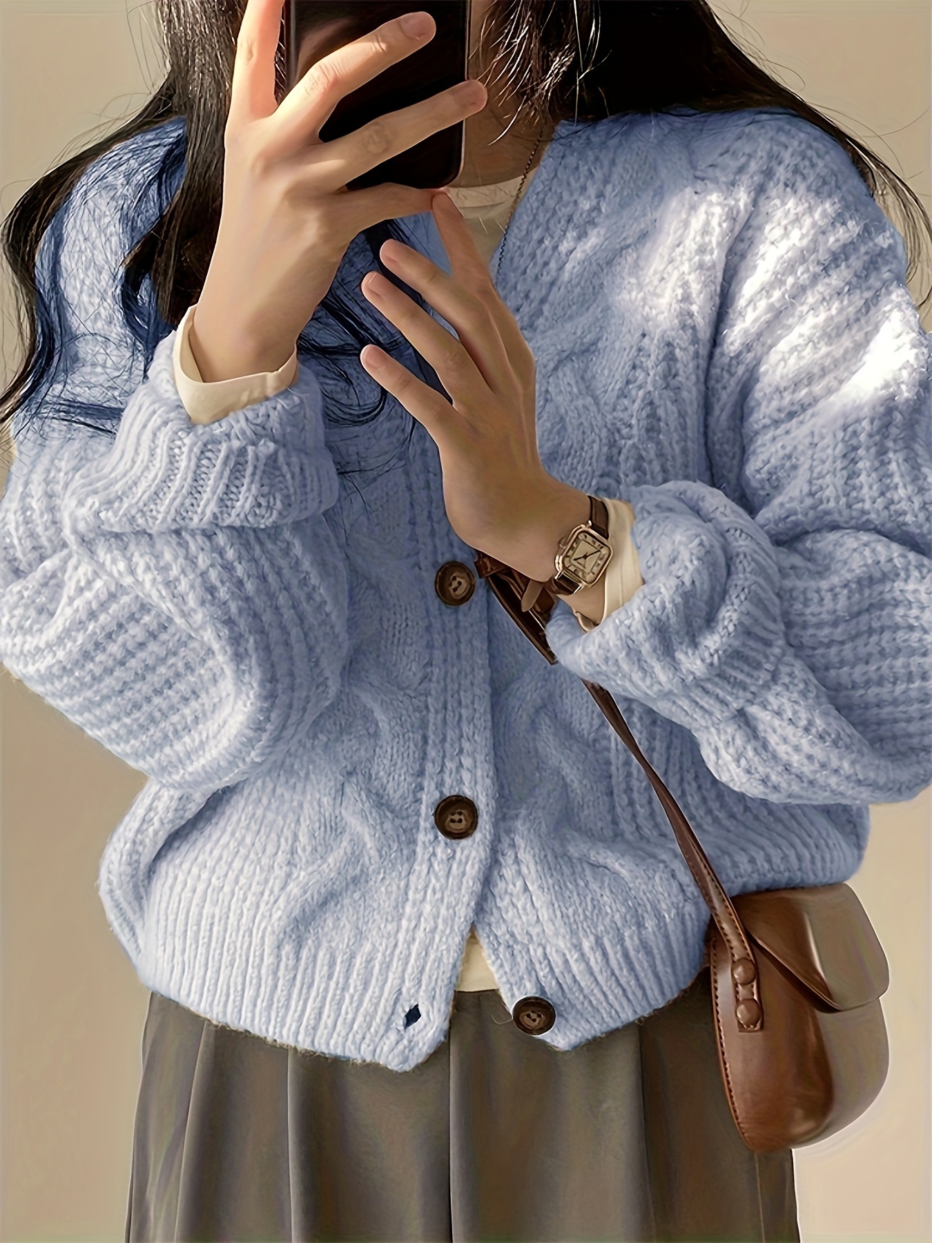 valentines day button front cardigan vintage long sleeve chunky knit cardigan for fall winter womens clothing details 7