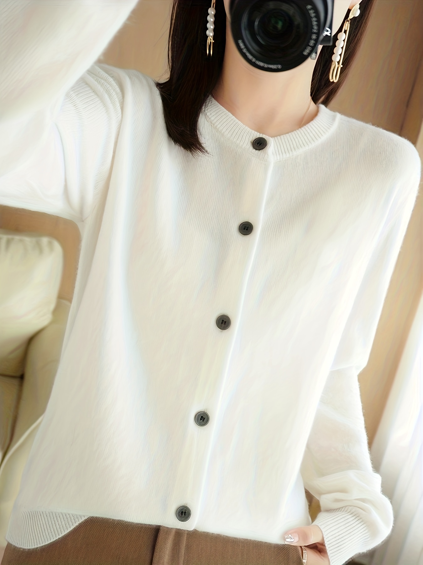 solid button up cardigan casual long sleeve cardigan for spring fall womens clothing details 19