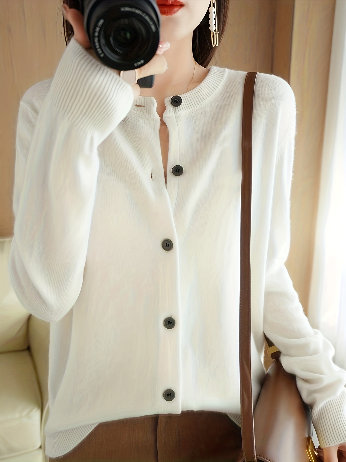 solid button up cardigan casual long sleeve cardigan for spring fall womens clothing details 20