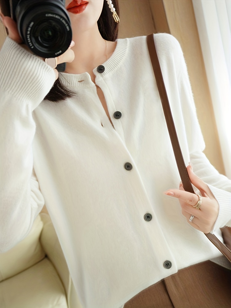 solid button up cardigan casual long sleeve cardigan for spring fall womens clothing details 21