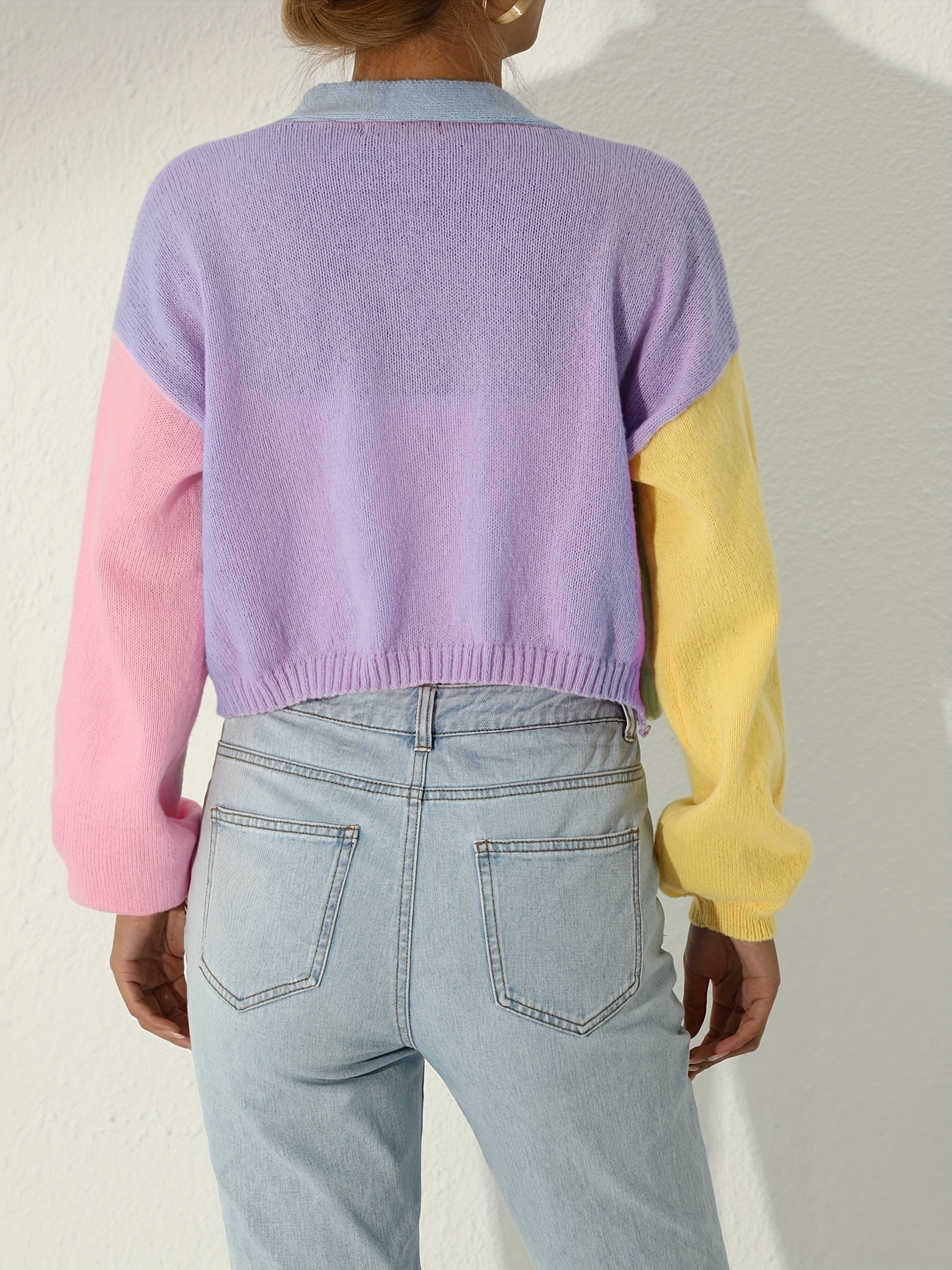 colorful long sleeve crop cardigan casual every day sweater for winter fall womens clothing details 4