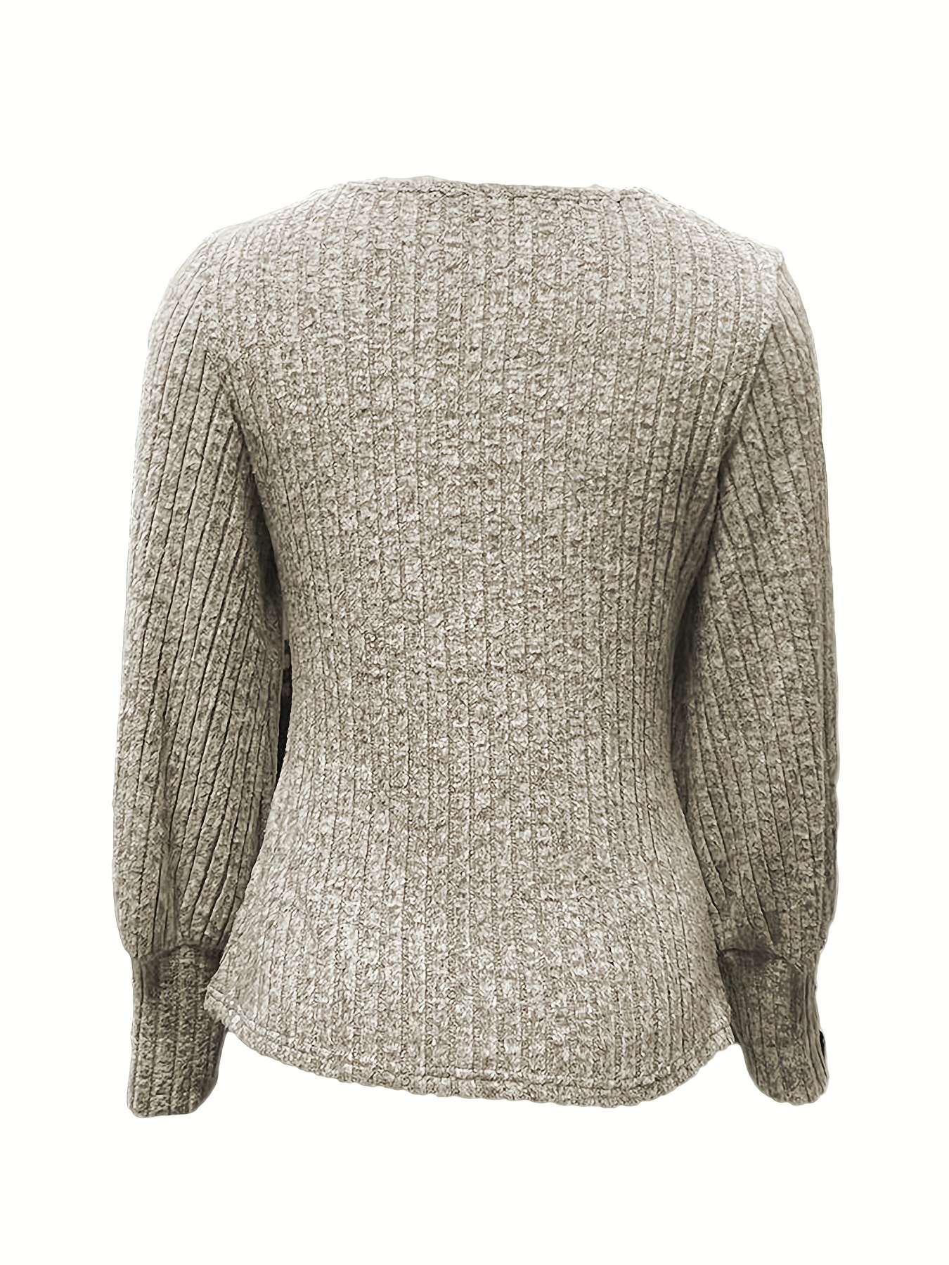 solid ribbed crew neck sweater casual long sleeve button decor sweater womens clothing details 6