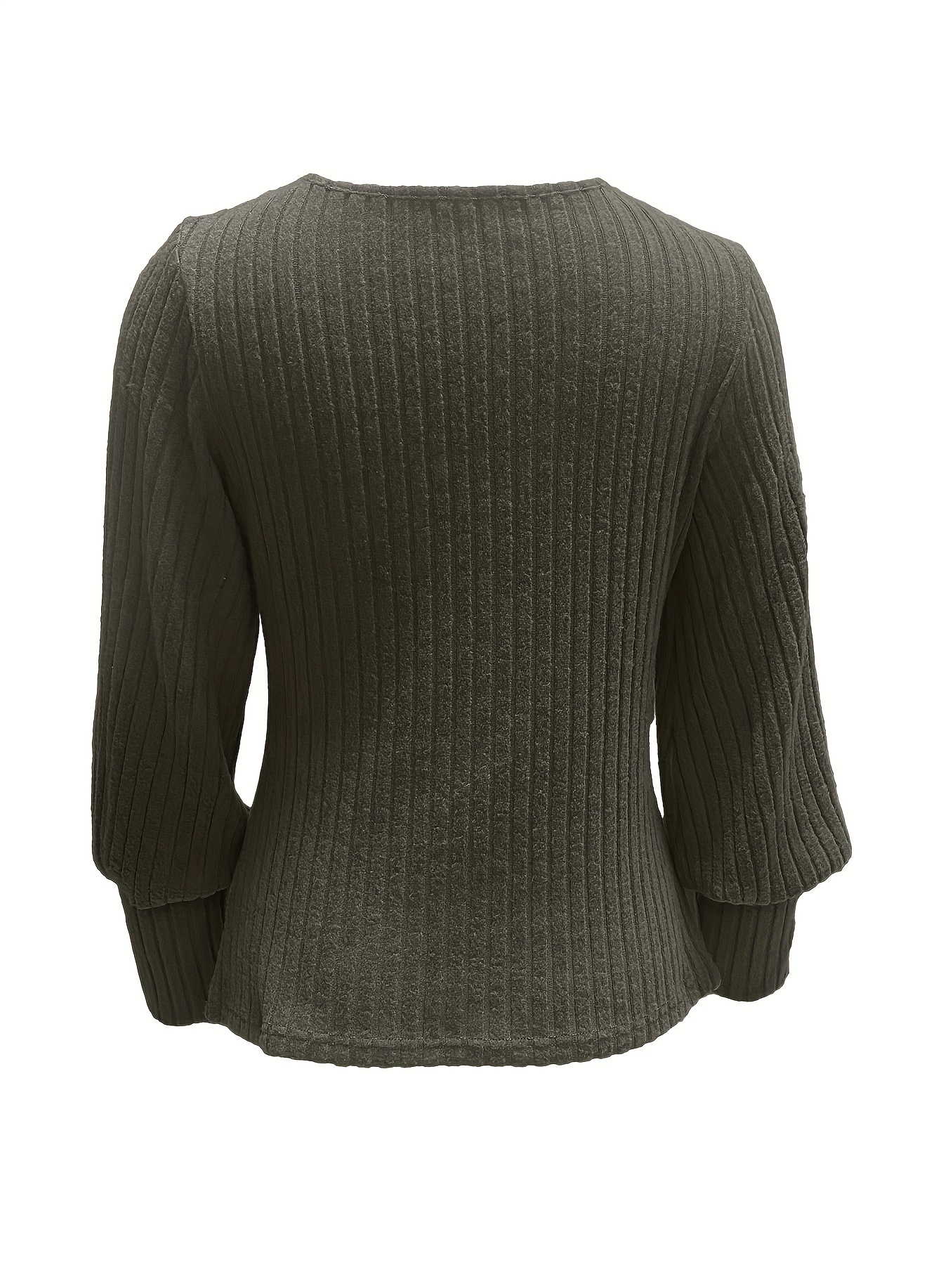 solid ribbed crew neck sweater casual long sleeve button decor sweater womens clothing details 11