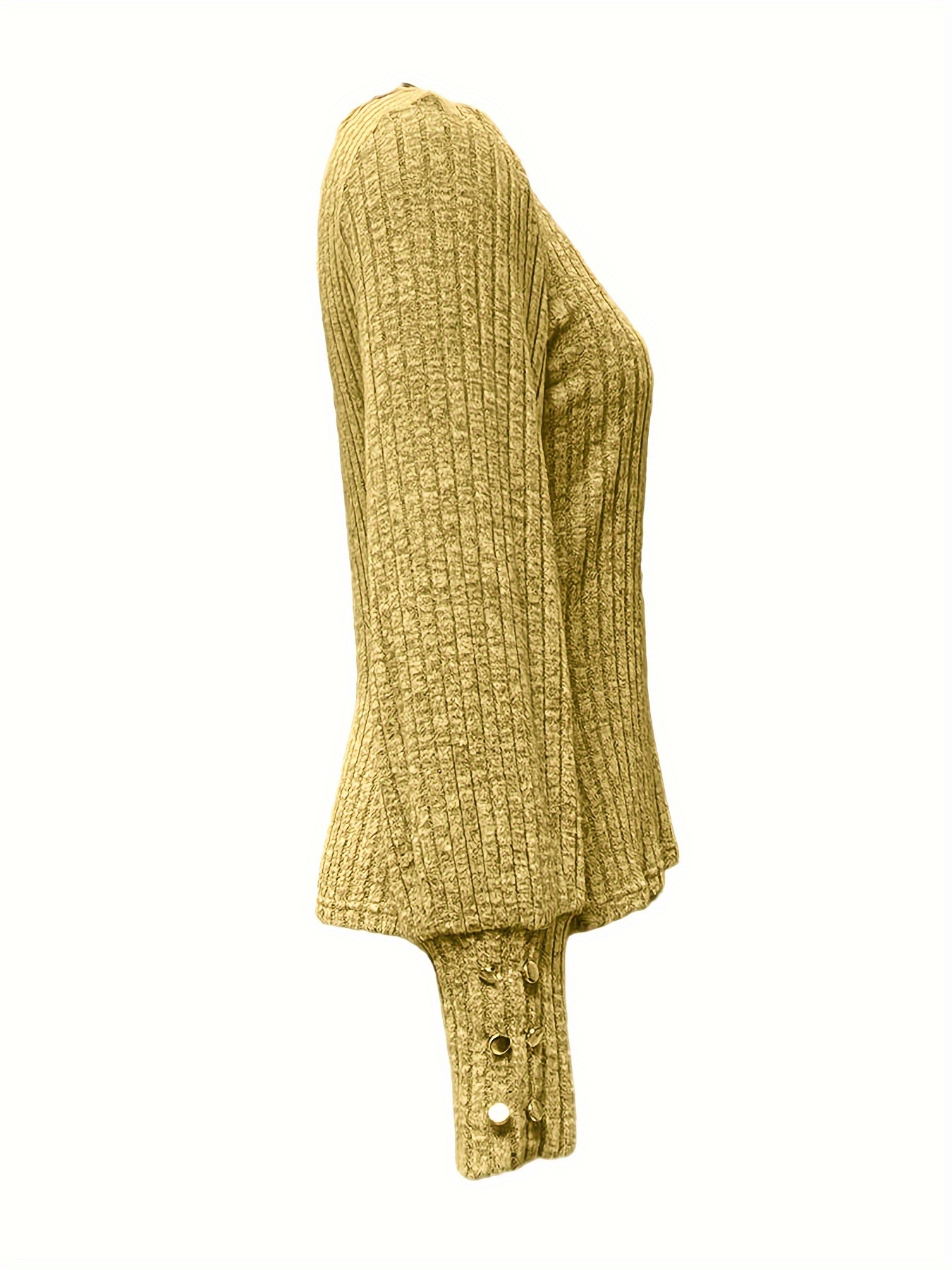 solid ribbed crew neck sweater casual long sleeve button decor sweater womens clothing details 18