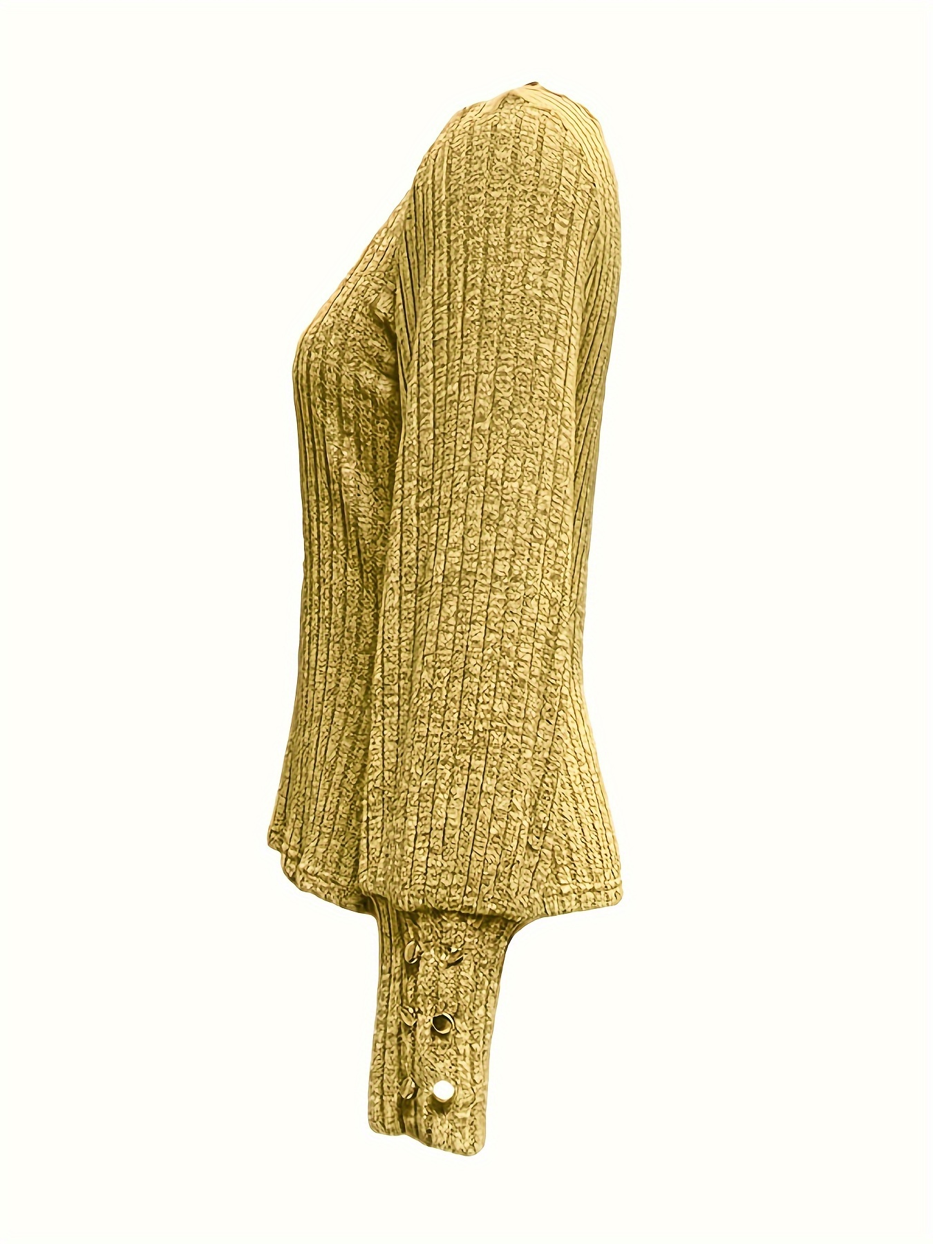 solid ribbed crew neck sweater casual long sleeve button decor sweater womens clothing details 19