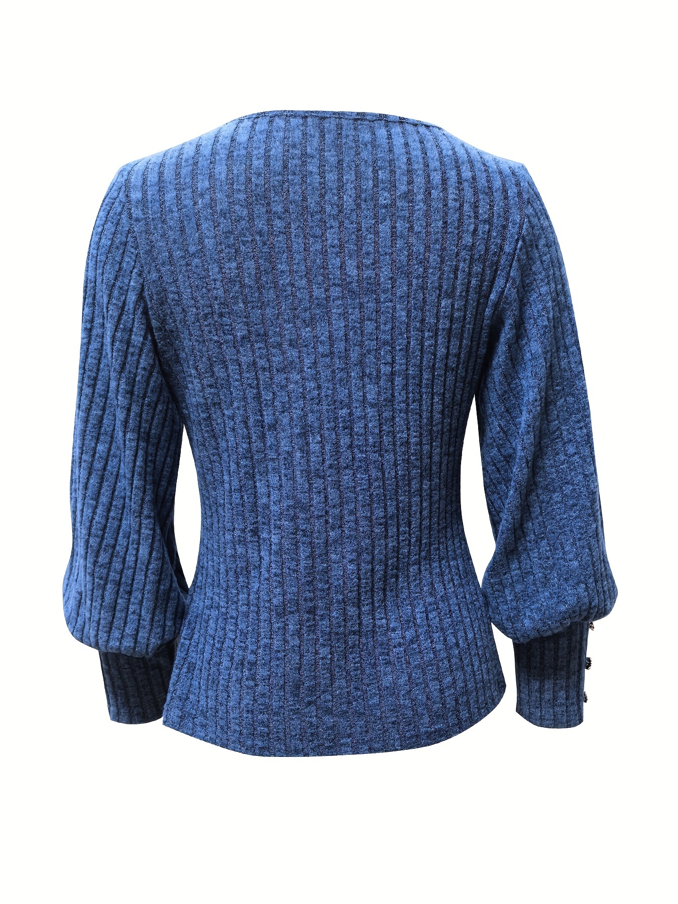solid ribbed crew neck sweater casual long sleeve button decor sweater womens clothing details 21