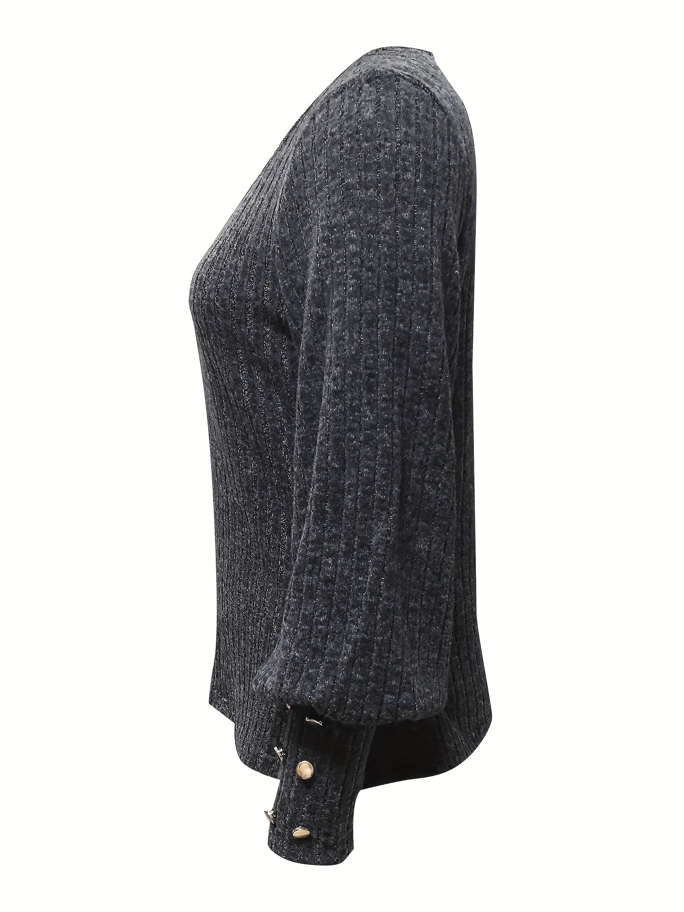 solid ribbed crew neck sweater casual long sleeve button decor sweater womens clothing details 28