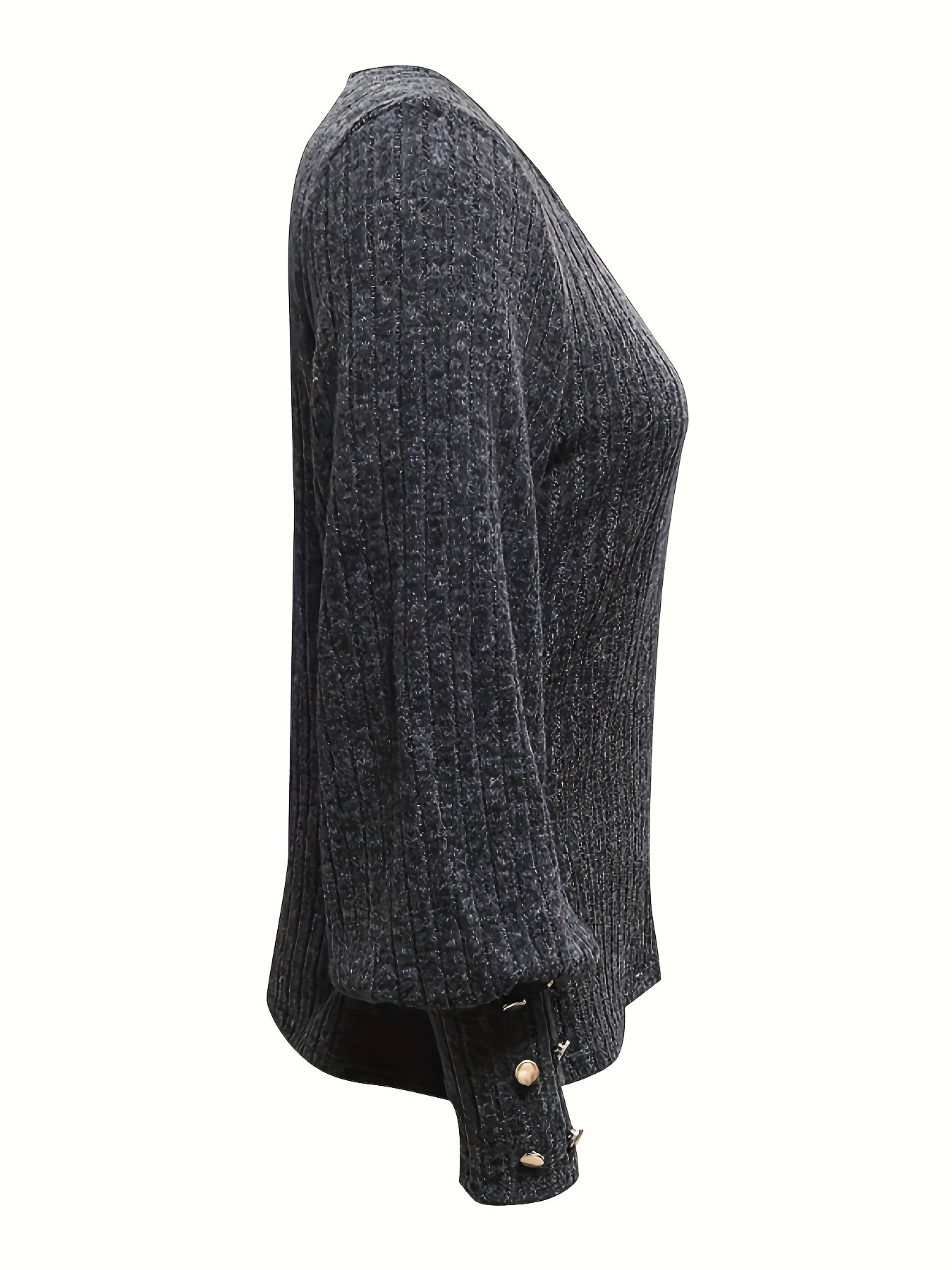 solid ribbed crew neck sweater casual long sleeve button decor sweater womens clothing details 29