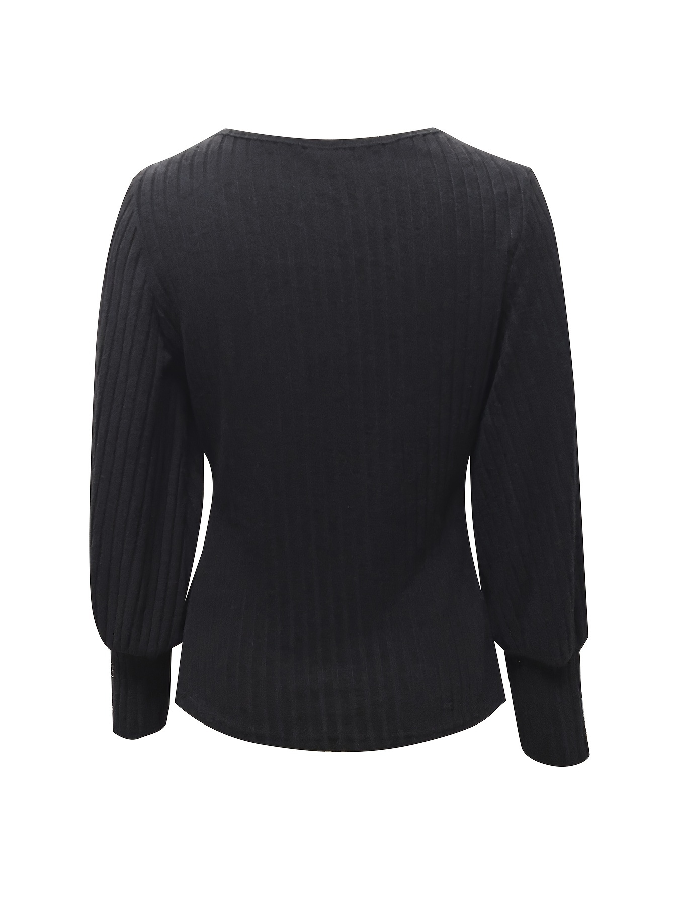 solid ribbed crew neck sweater casual long sleeve button decor sweater womens clothing details 31