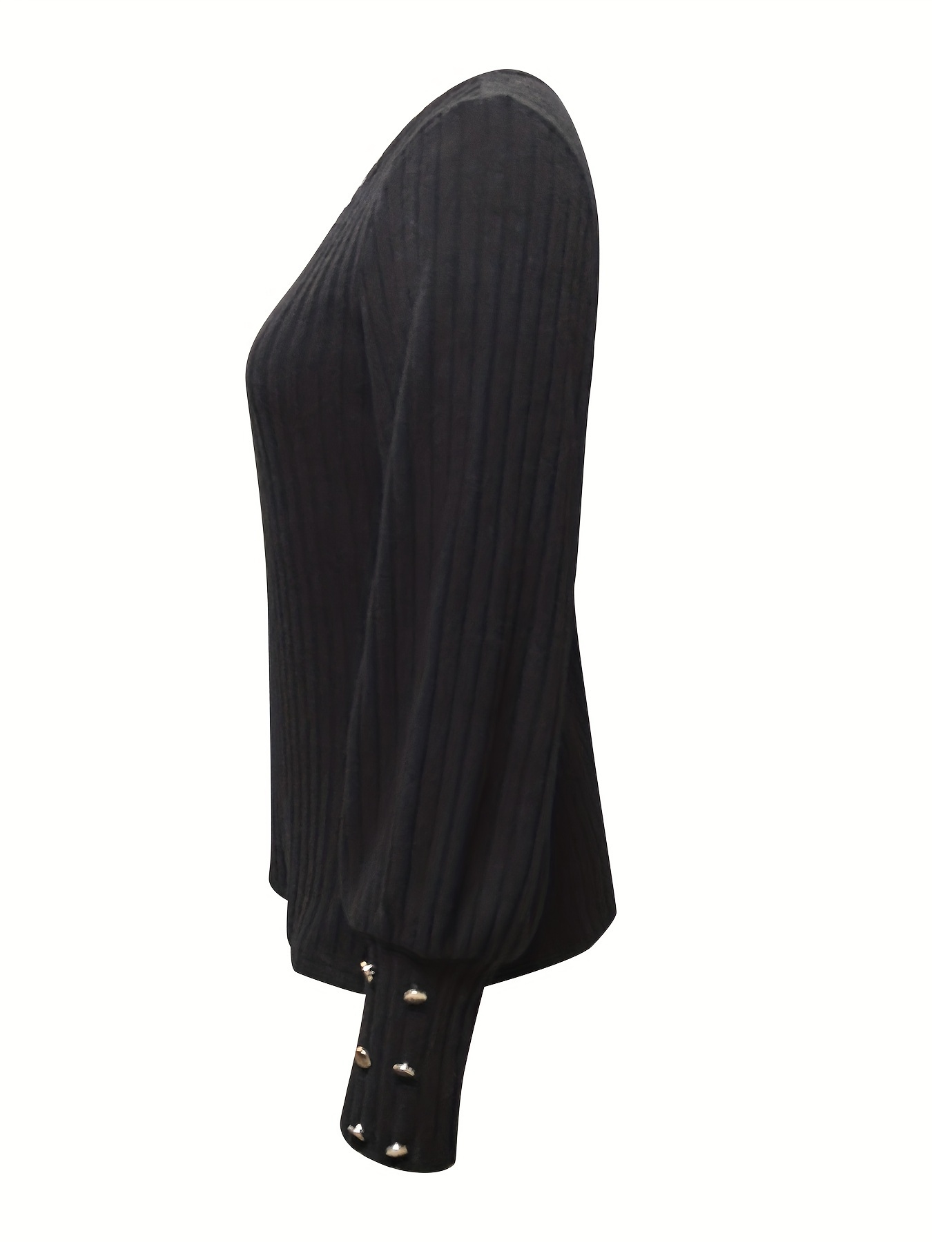 solid ribbed crew neck sweater casual long sleeve button decor sweater womens clothing details 33