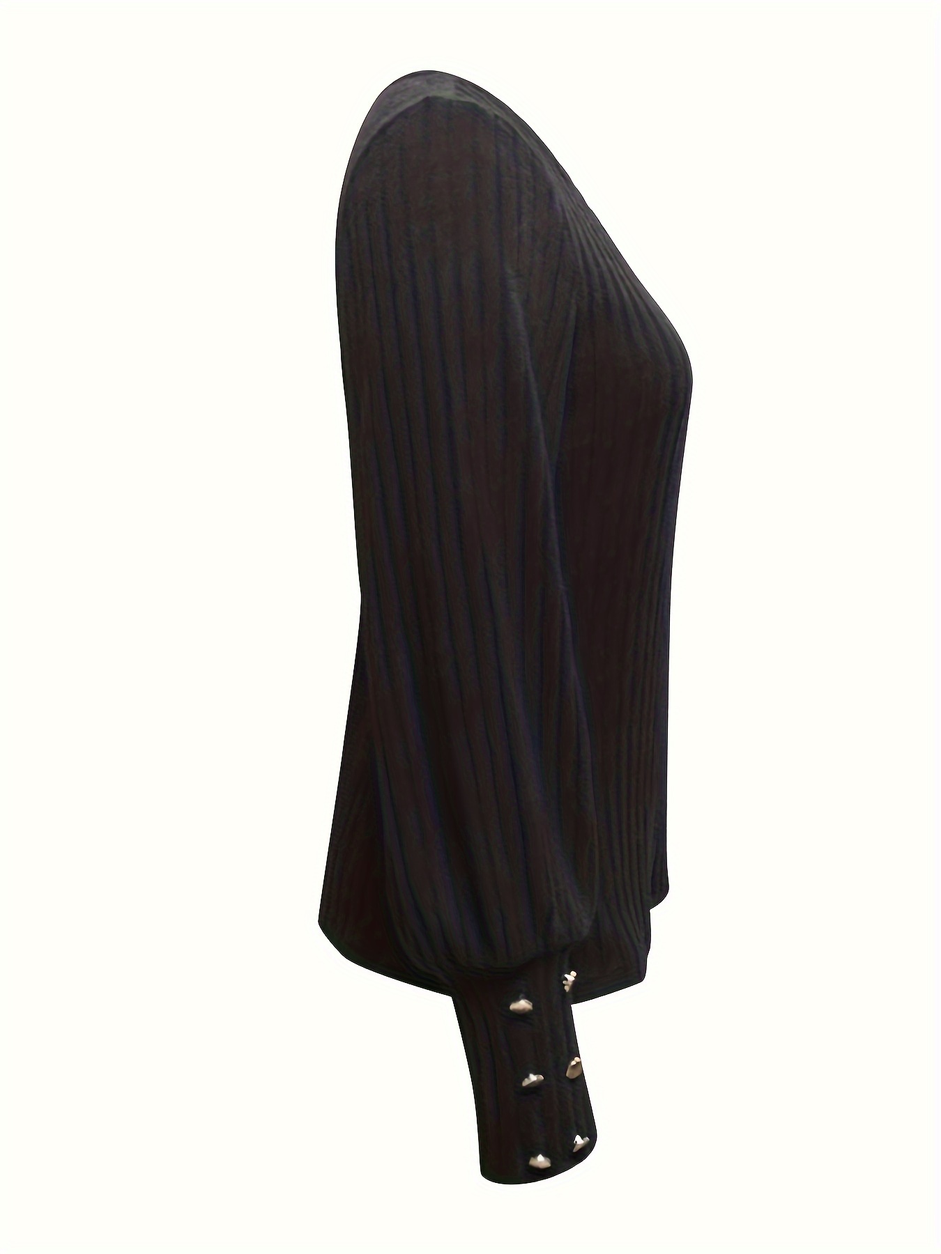 solid ribbed crew neck sweater casual long sleeve button decor sweater womens clothing details 34