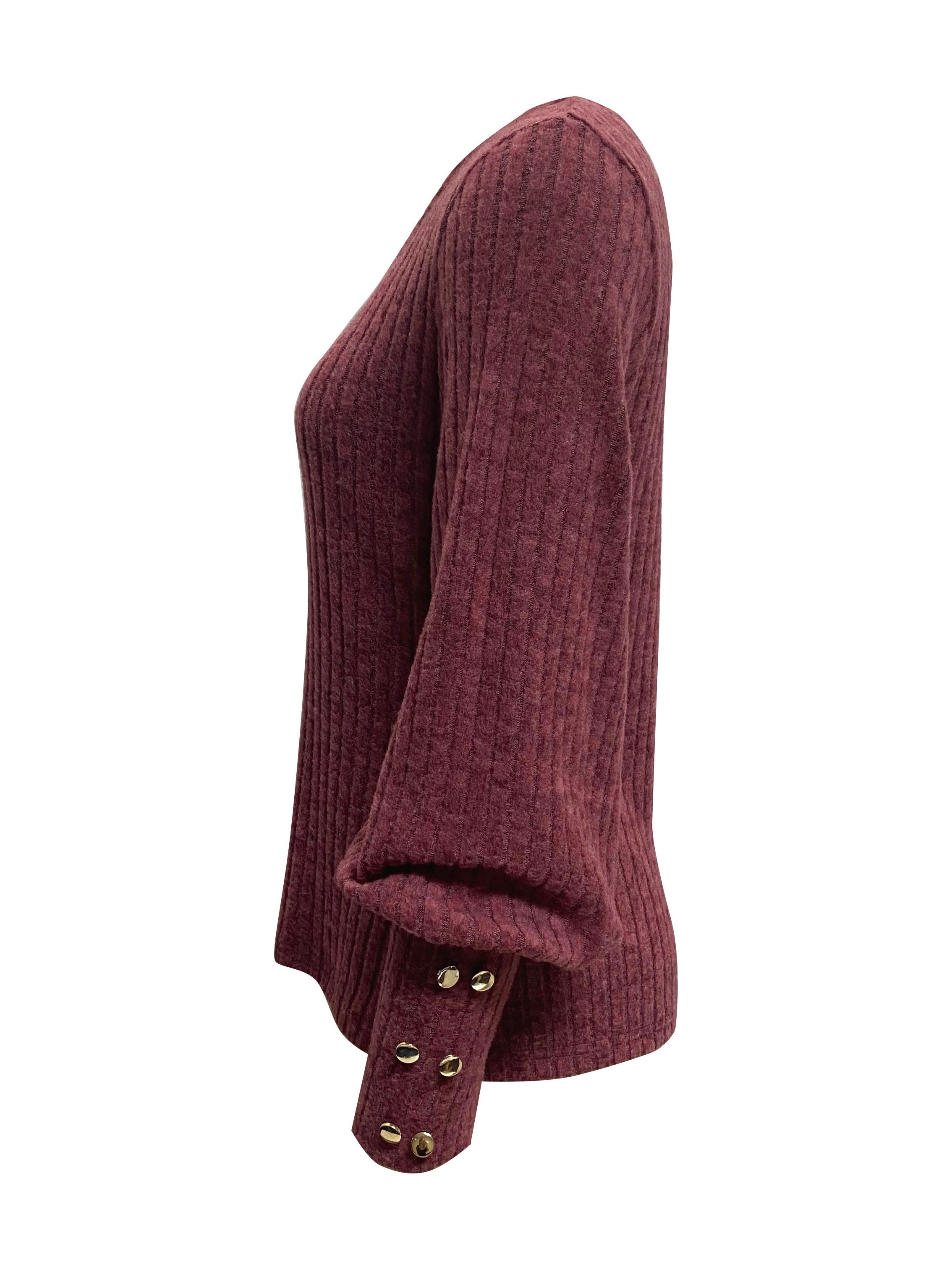 solid ribbed crew neck sweater casual long sleeve button decor sweater womens clothing details 38
