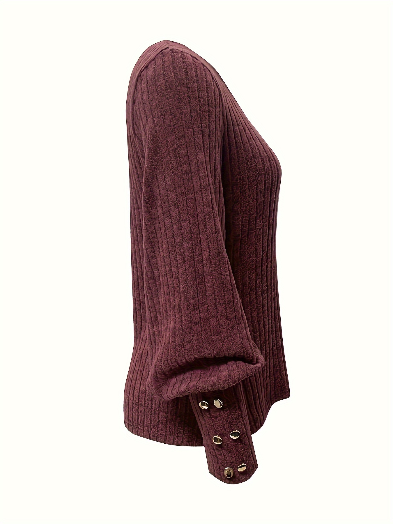 solid ribbed crew neck sweater casual long sleeve button decor sweater womens clothing details 39