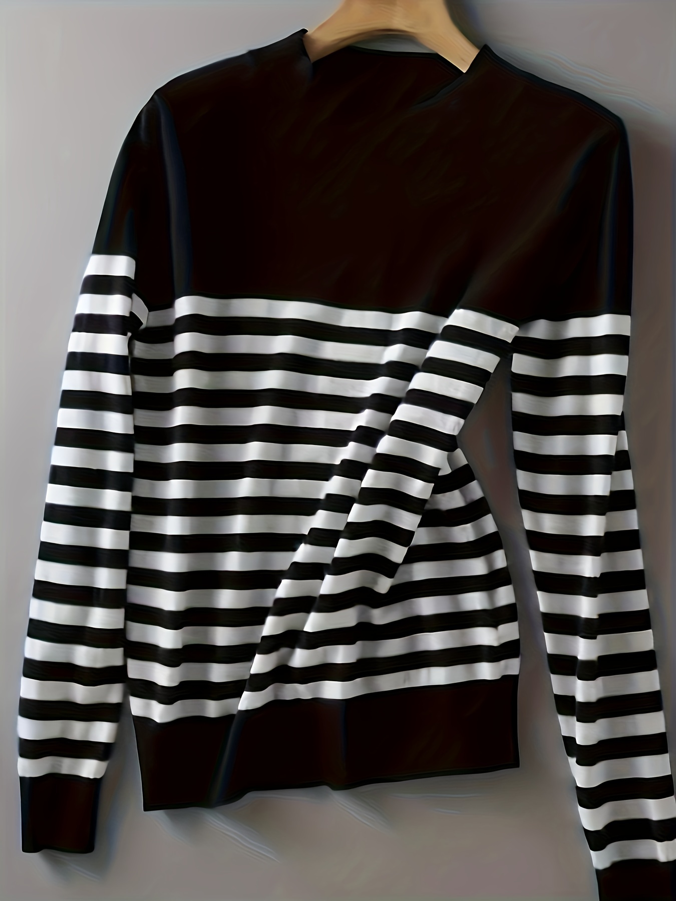 striped crew neck pullover sweater casual long sleeve versatile sweater womens clothing details 2