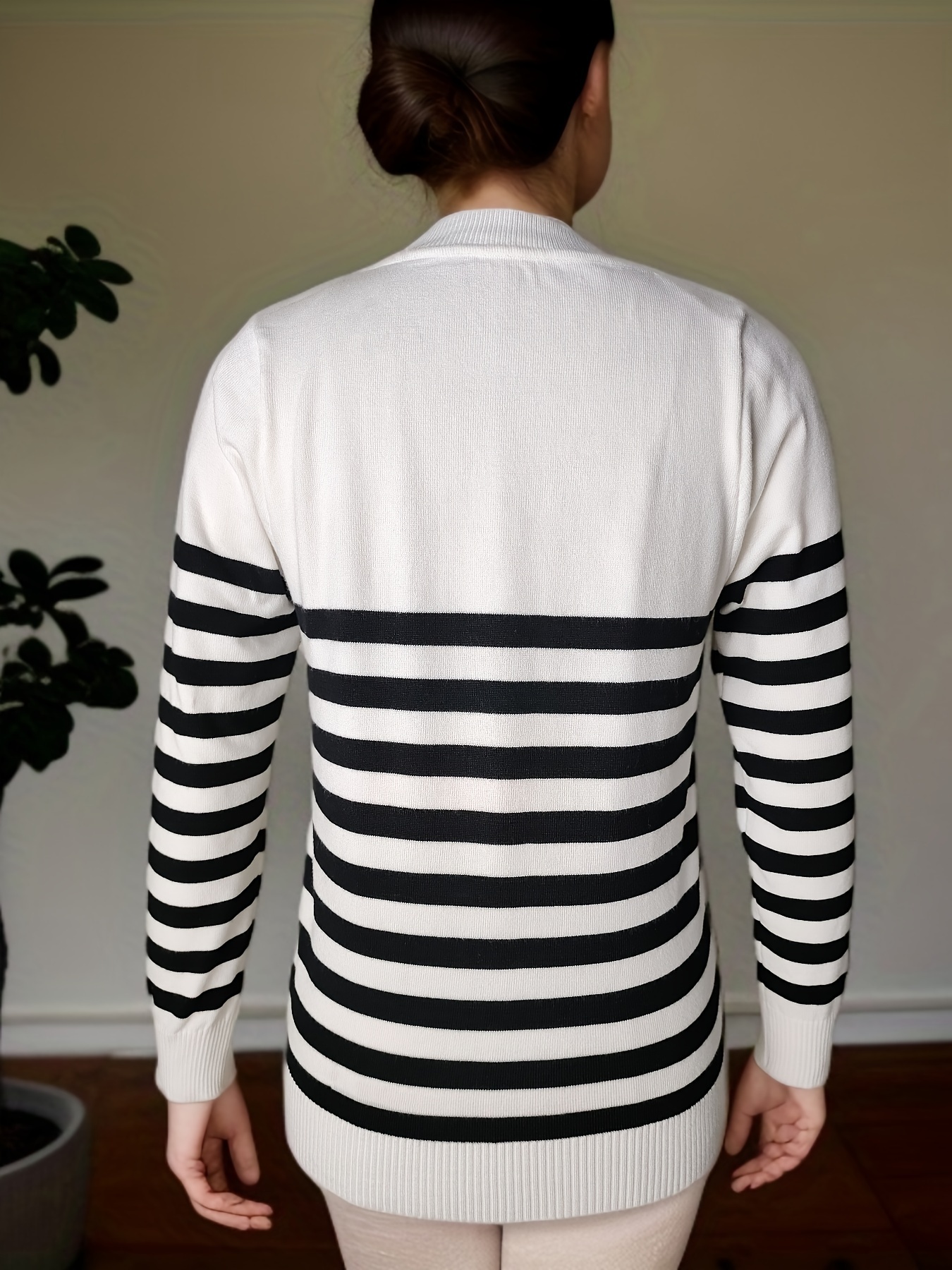 striped crew neck pullover sweater casual long sleeve versatile sweater womens clothing details 5