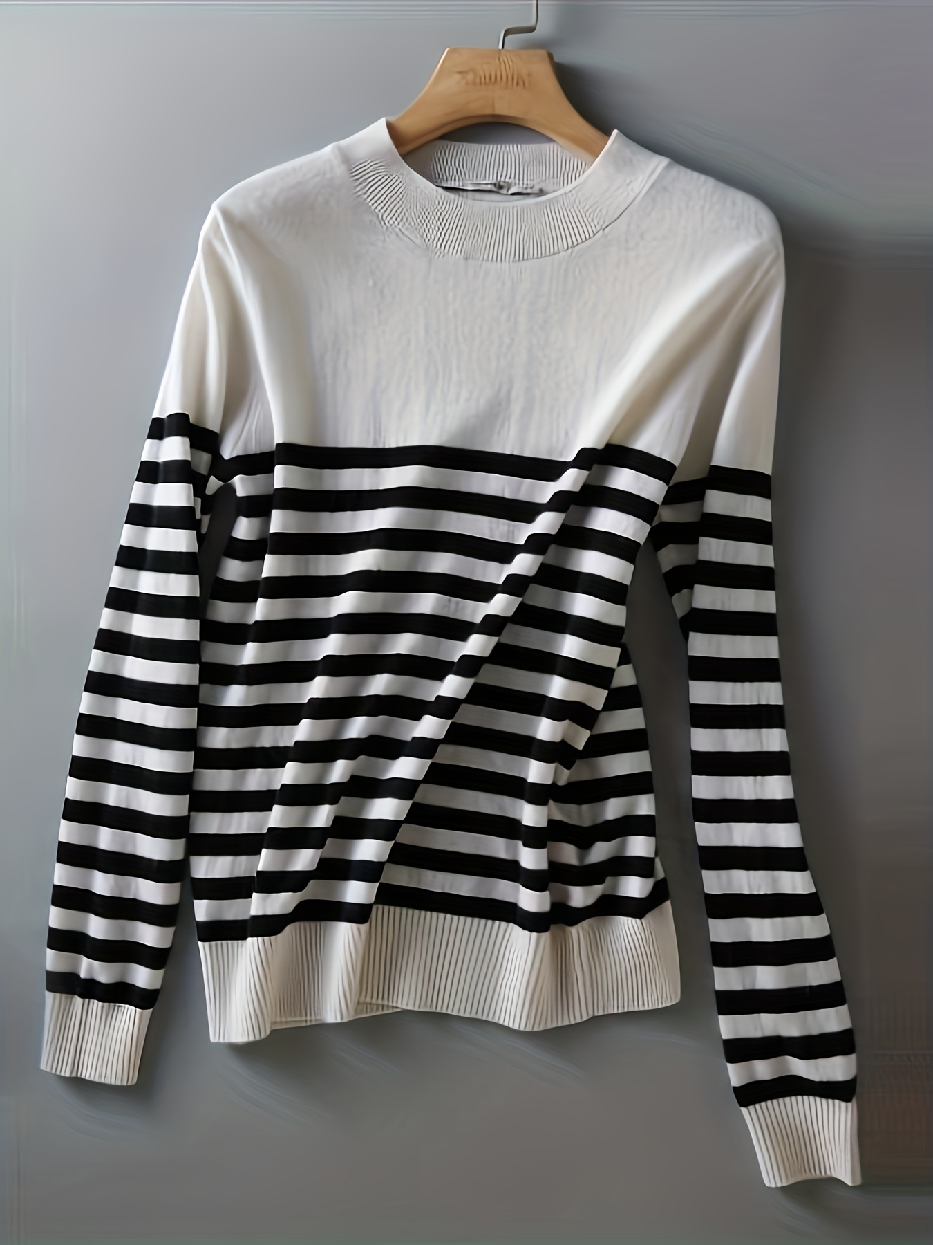 striped crew neck pullover sweater casual long sleeve versatile sweater womens clothing details 6