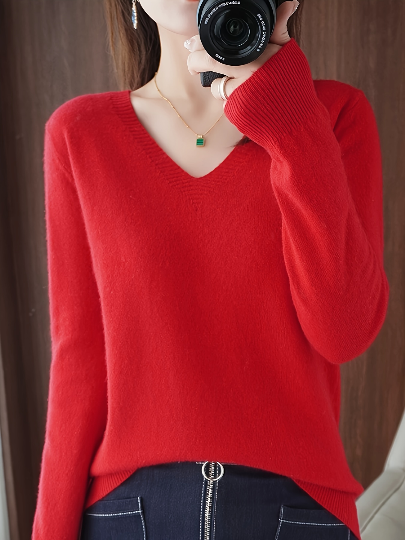 valentines day v neck knit sweater casual long sleeve pullover sweater for fall winter womens clothing details 0