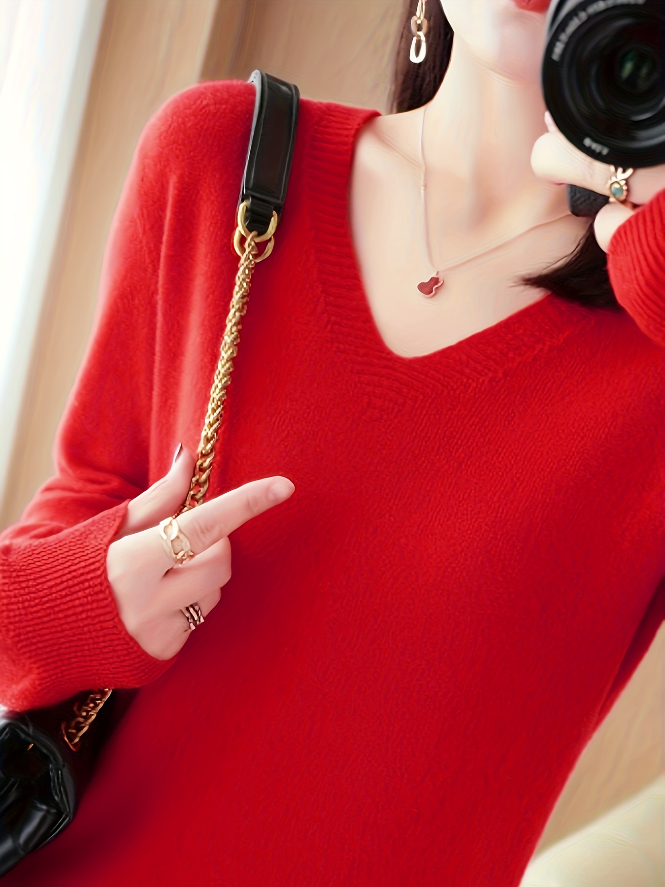 valentines day v neck knit sweater casual long sleeve pullover sweater for fall winter womens clothing details 1