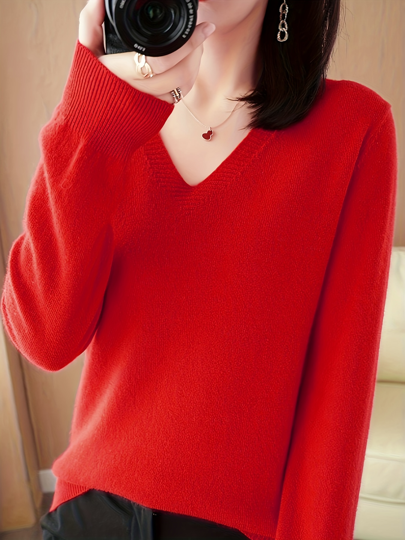 valentines day v neck knit sweater casual long sleeve pullover sweater for fall winter womens clothing details 3