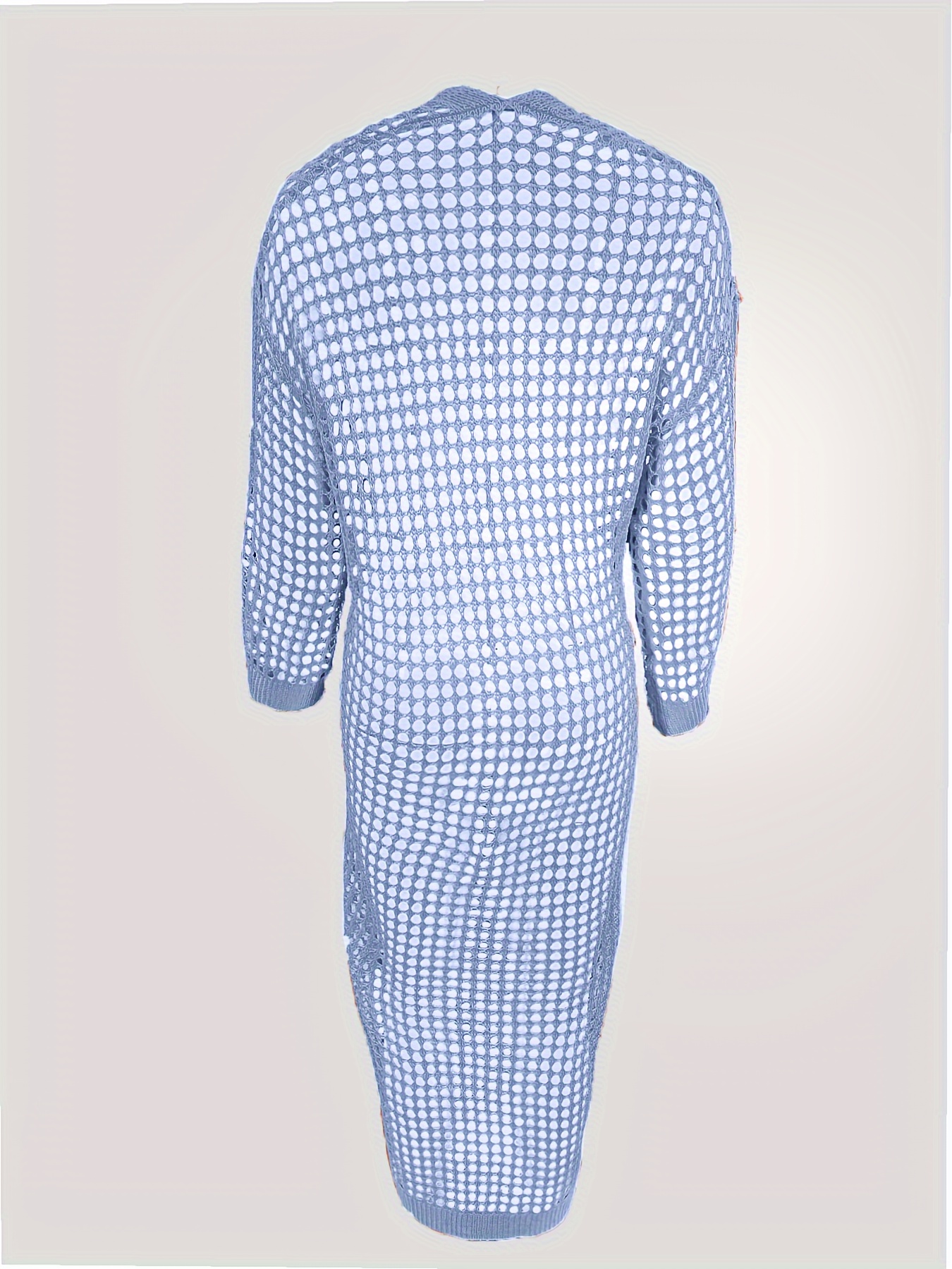 solid cut out crochet cardigan casual open front long length cardigan for spring fall womens clothing details 3