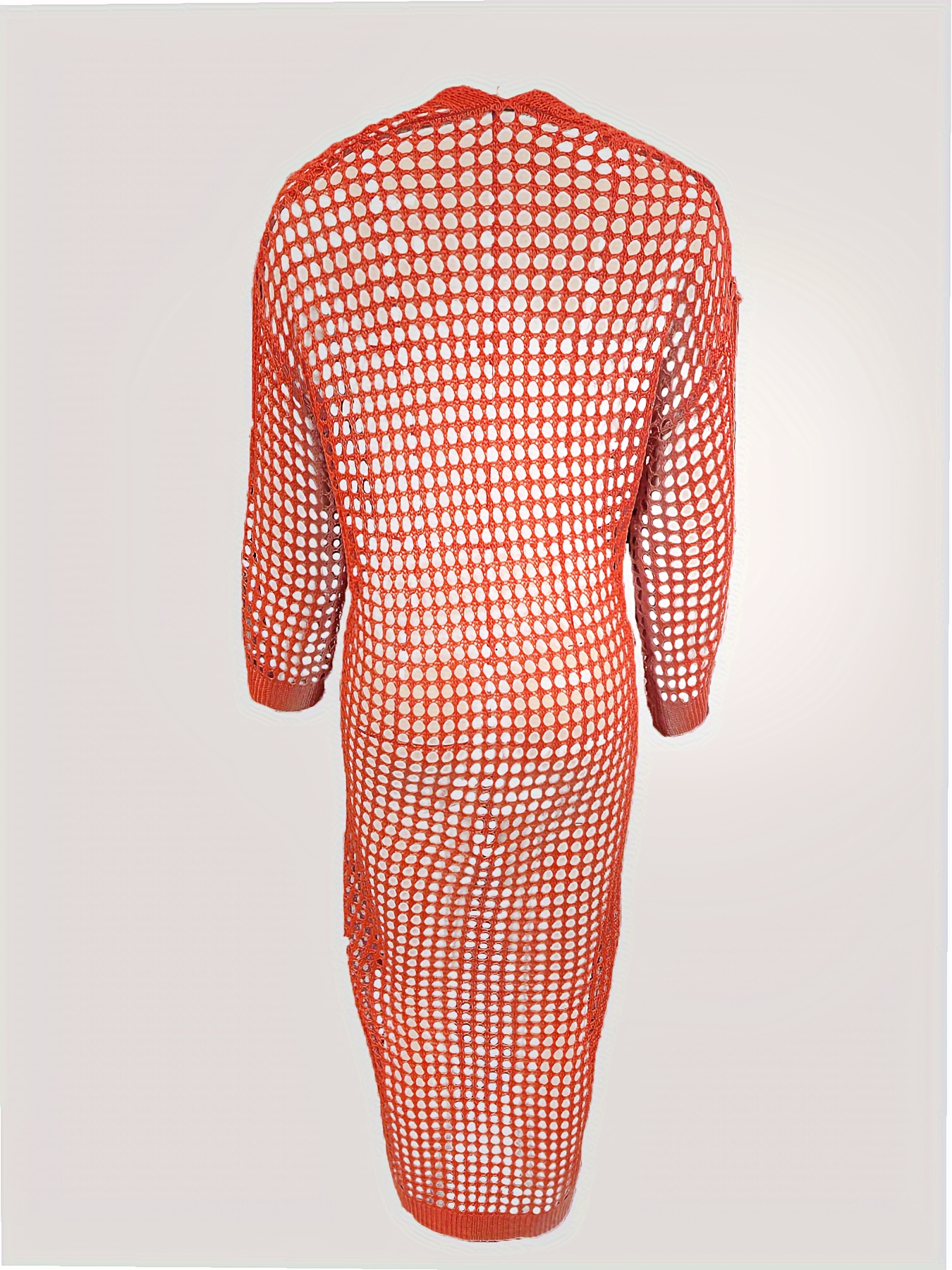 solid cut out crochet cardigan casual open front long length cardigan for spring fall womens clothing details 7