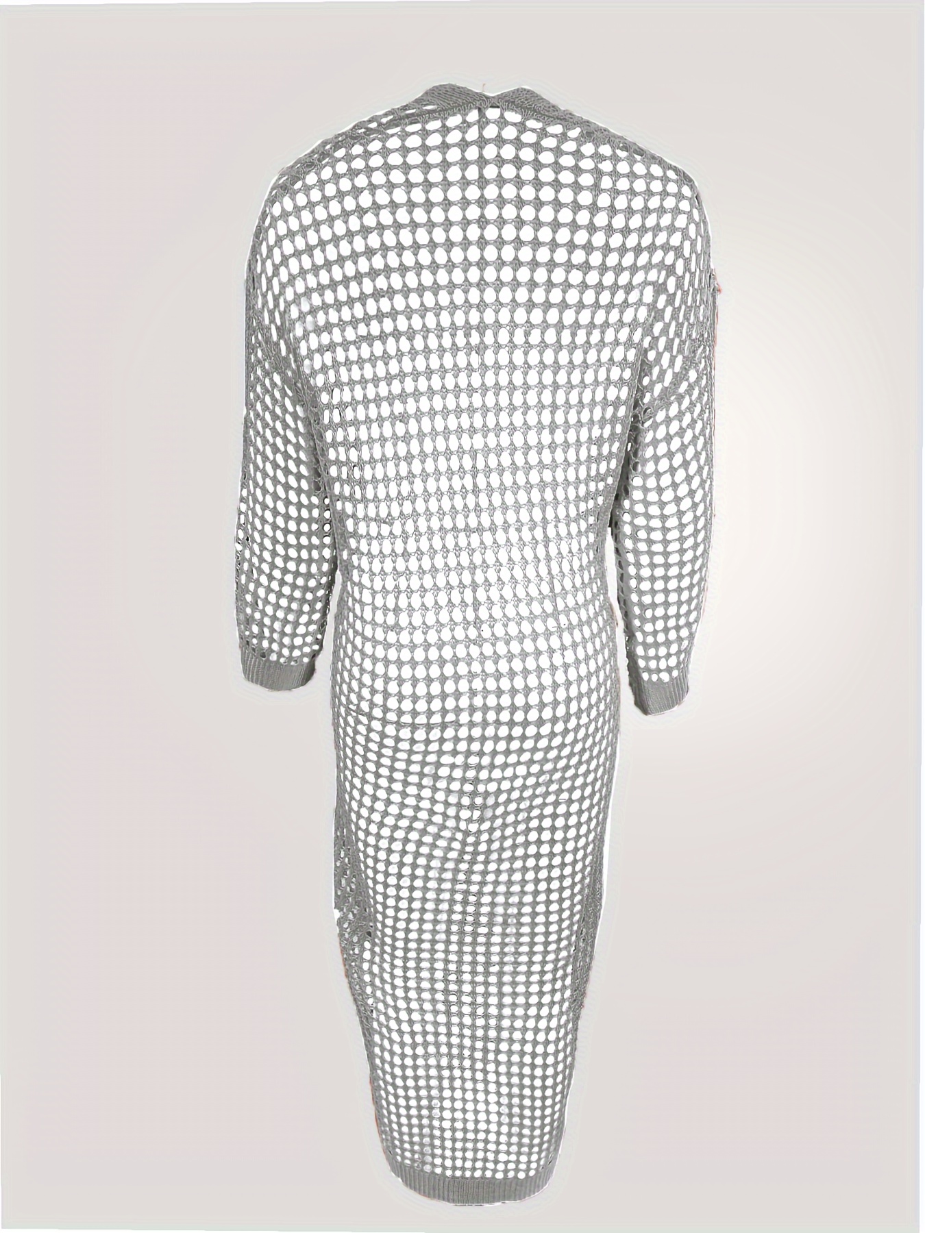 solid cut out crochet cardigan casual open front long length cardigan for spring fall womens clothing details 11