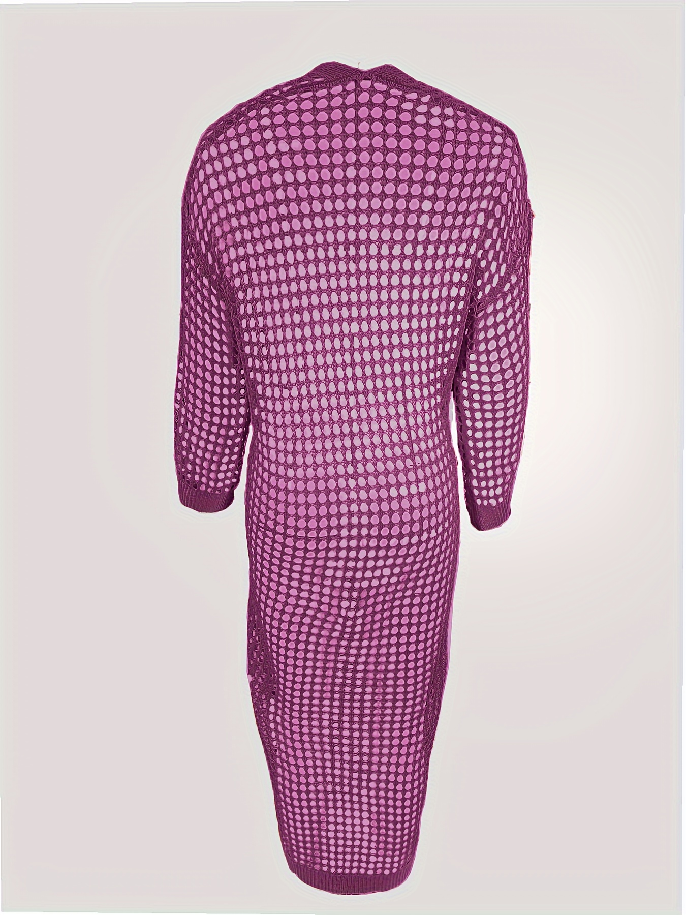 solid cut out crochet cardigan casual open front long length cardigan for spring fall womens clothing details 15