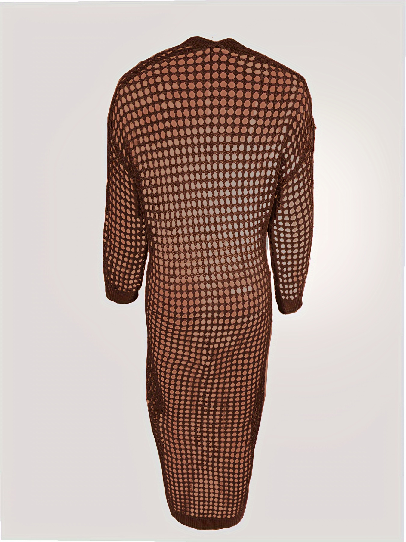 solid cut out crochet cardigan casual open front long length cardigan for spring fall womens clothing details 19