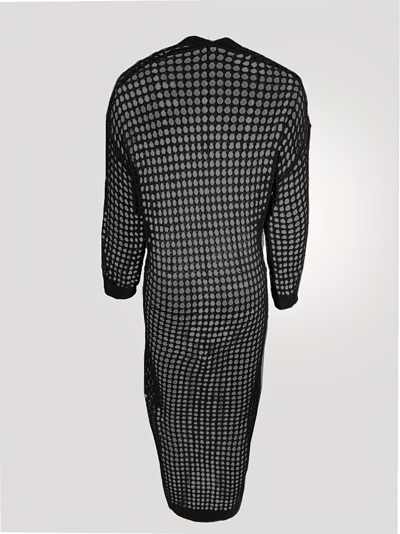 solid cut out crochet cardigan casual open front long length cardigan for spring fall womens clothing details 23