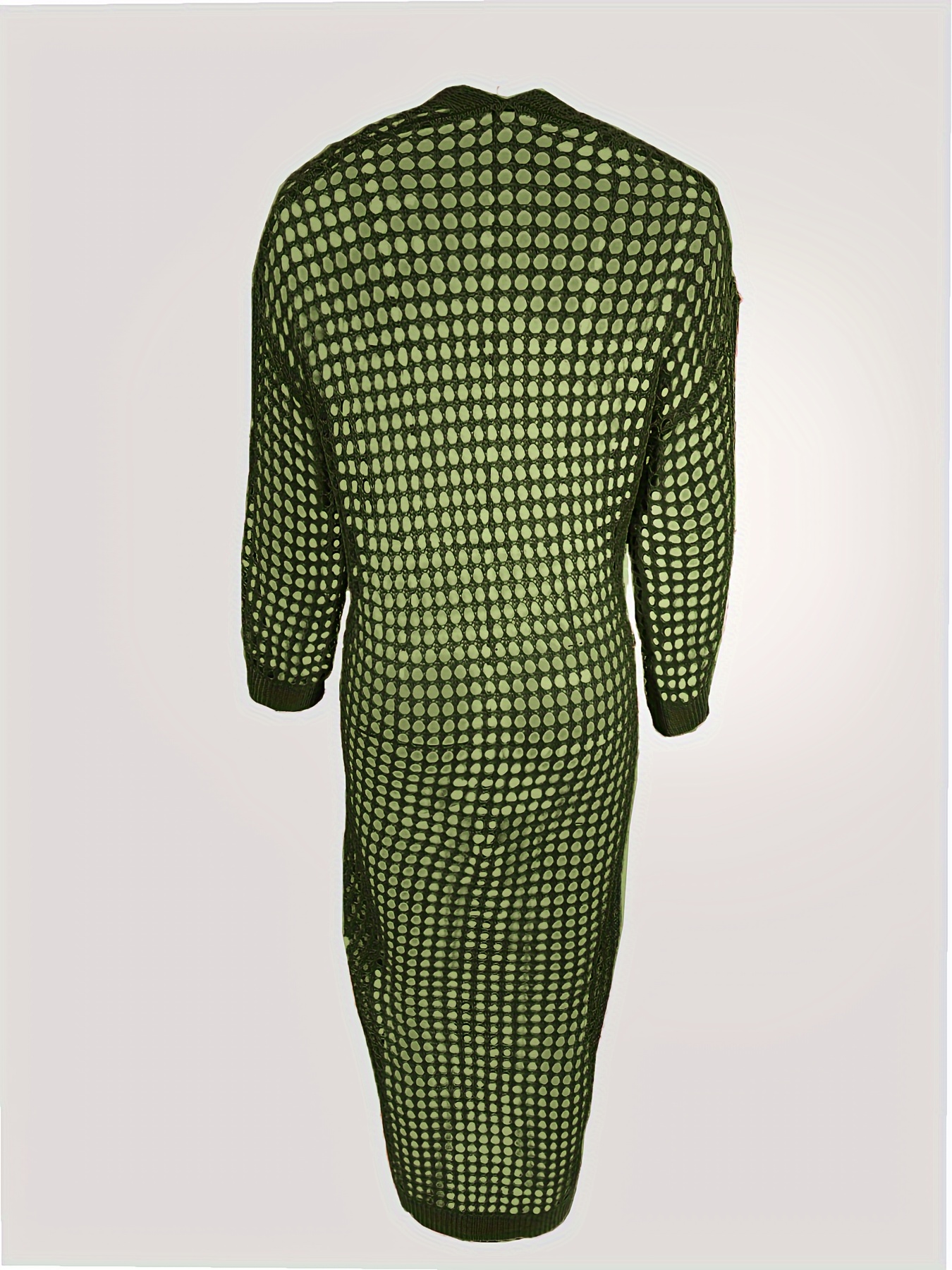 solid cut out crochet cardigan casual open front long length cardigan for spring fall womens clothing details 27