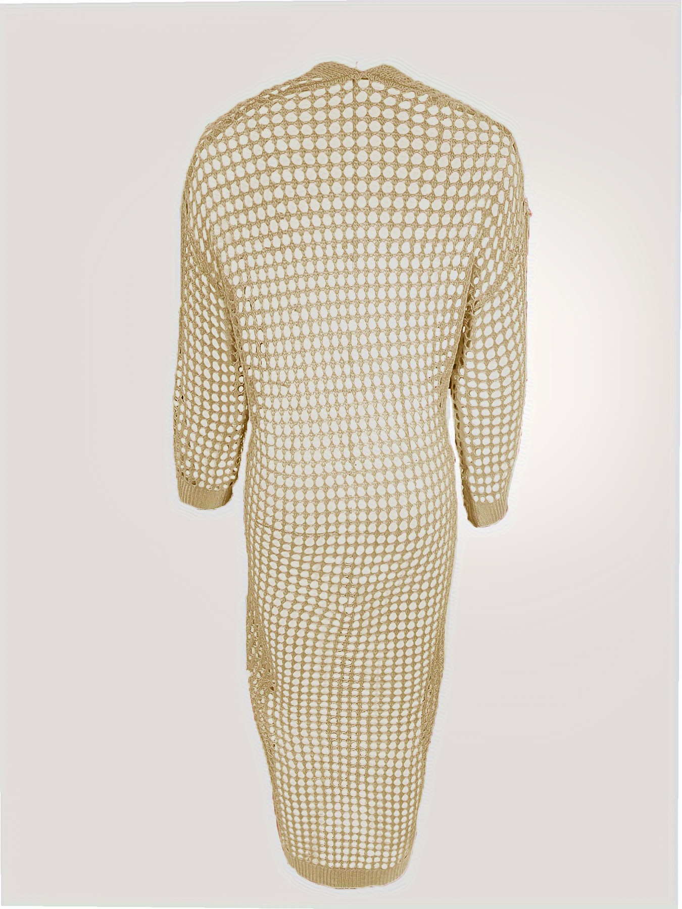 solid cut out crochet cardigan casual open front long length cardigan for spring fall womens clothing details 31