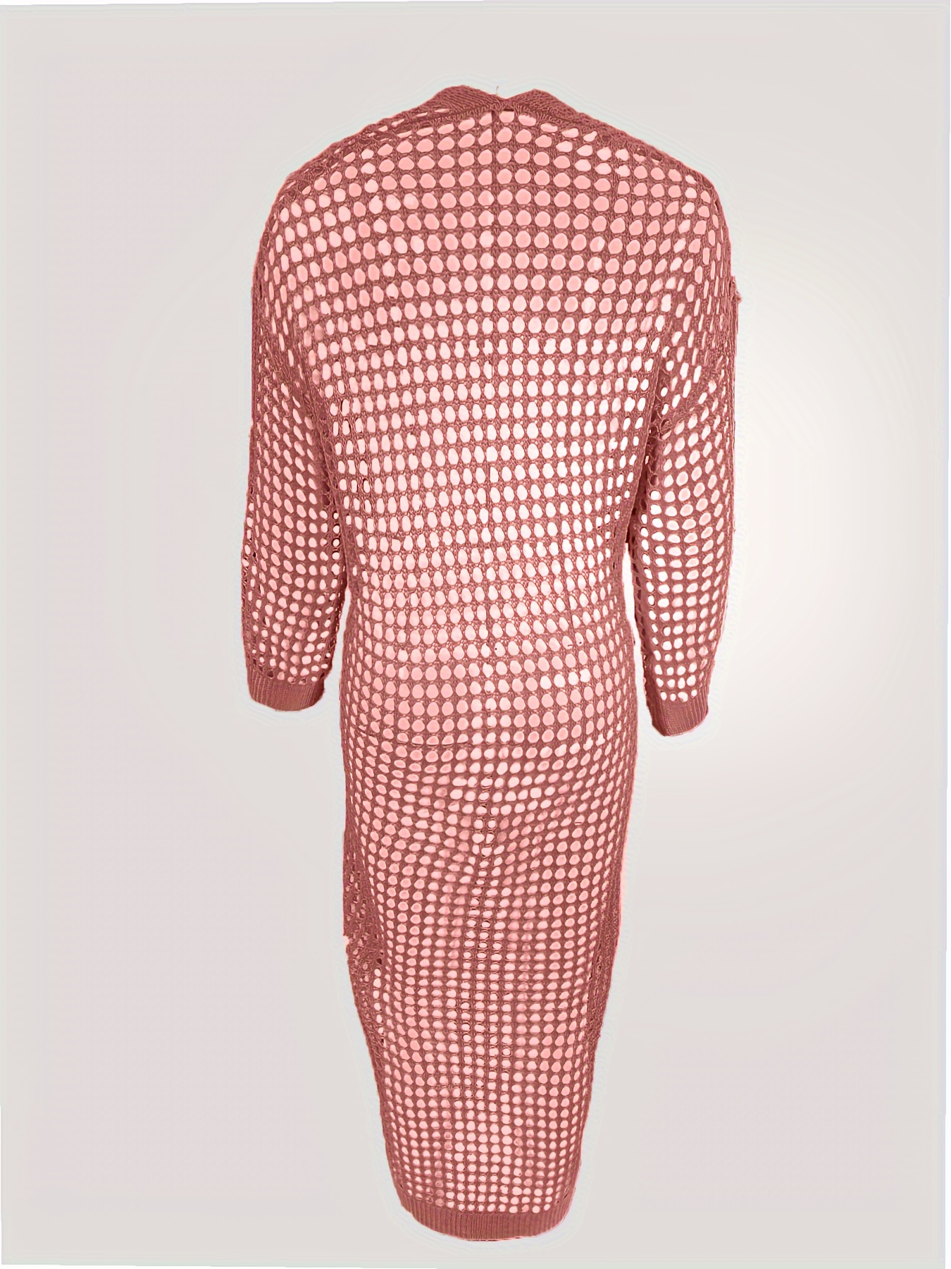 solid cut out crochet cardigan casual open front long length cardigan for spring fall womens clothing details 35