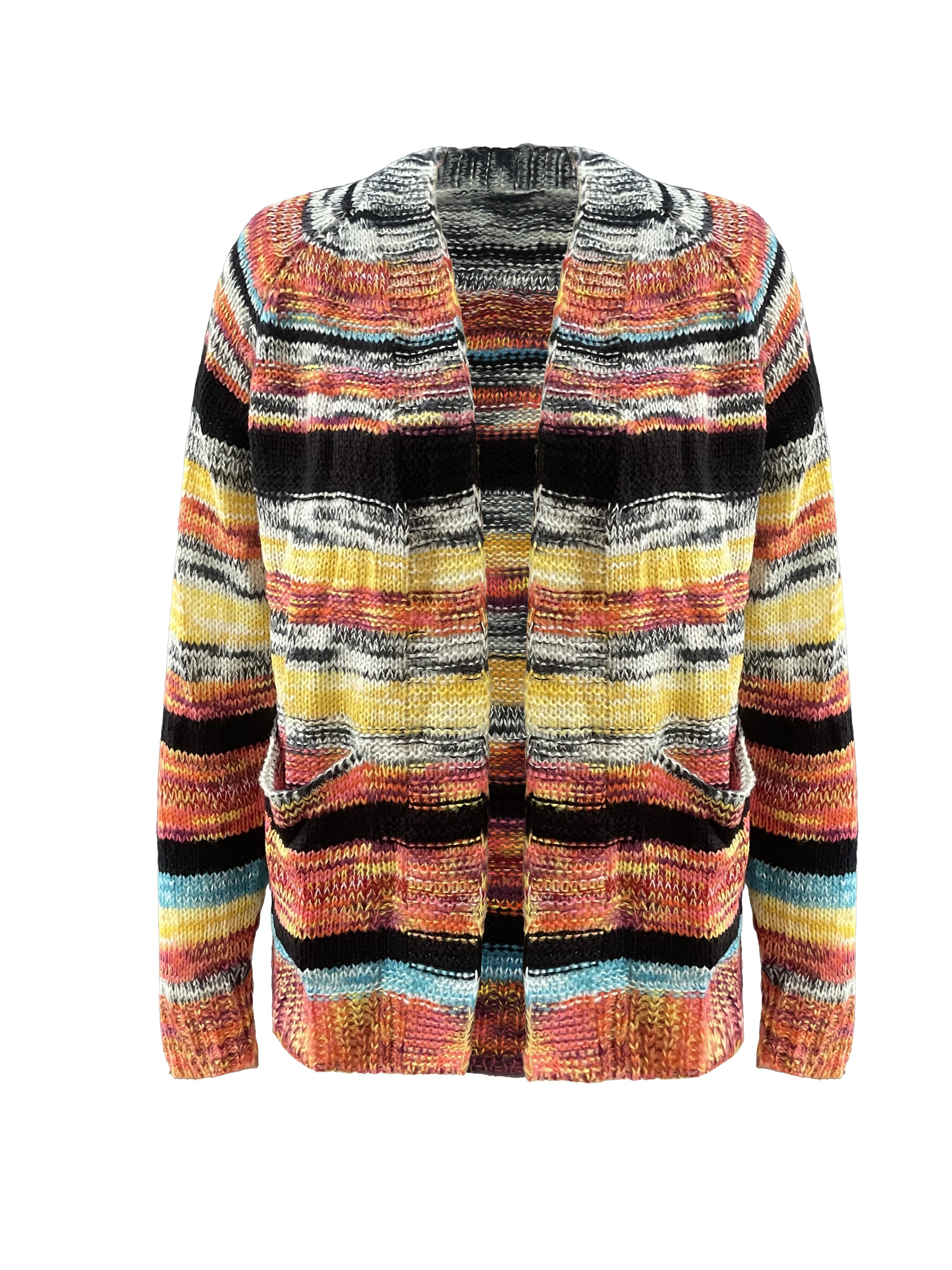 rainbow striped open front cardigan casual long sleeve cardigan for spring fall womens clothing details 9