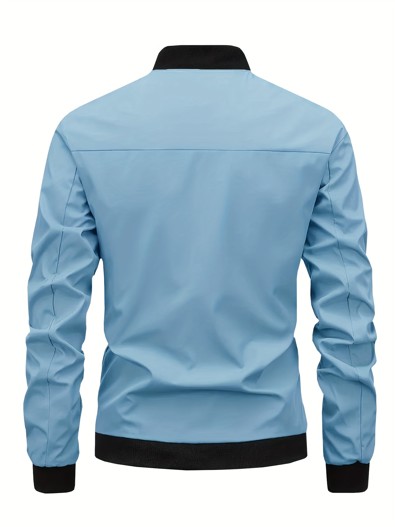 mens solid sports jacket with zipper pockets casual baseball collar zip up long sleeve outwear for spring fall details 1