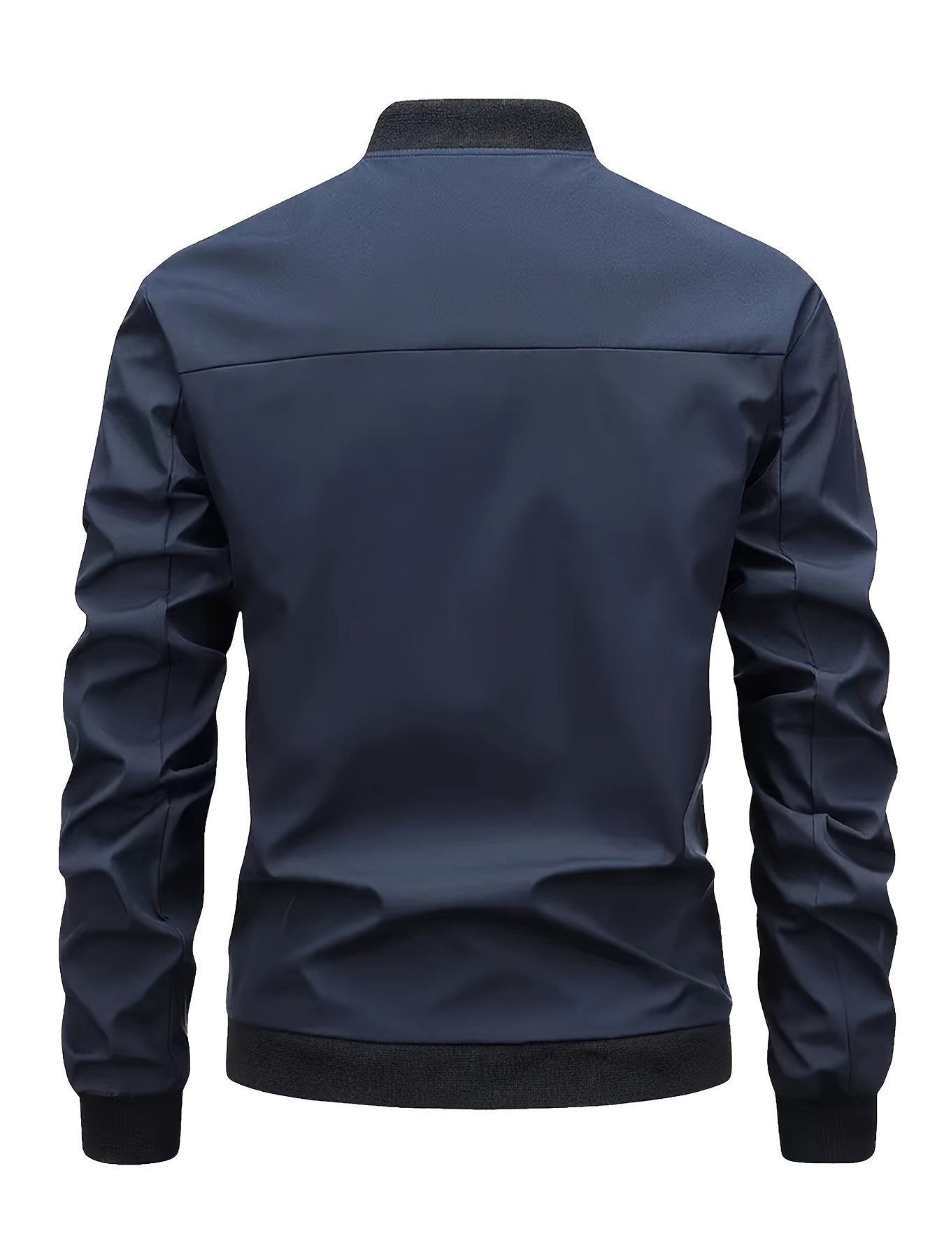mens solid sports jacket with zipper pockets casual baseball collar zip up long sleeve outwear for spring fall details 6