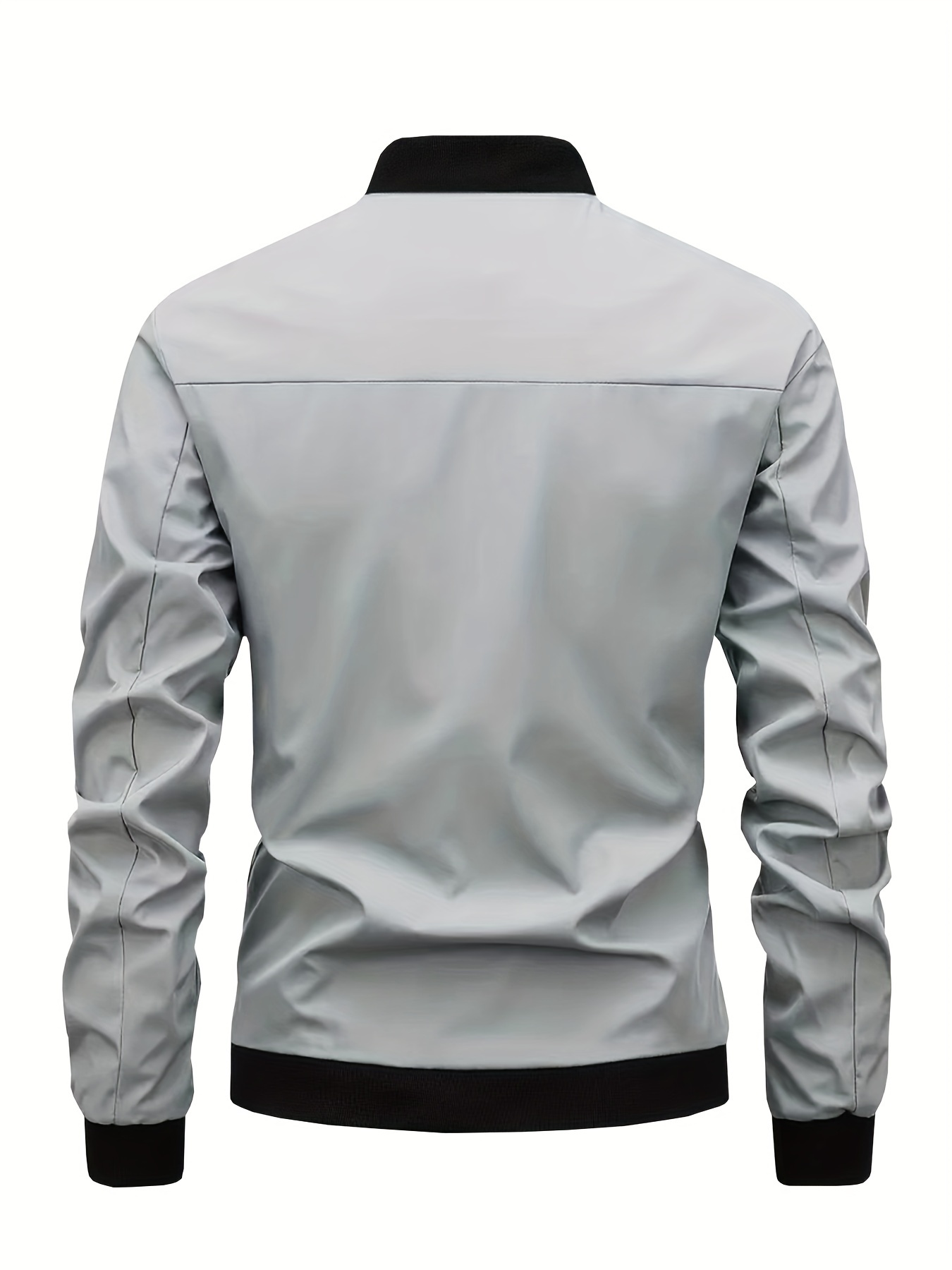 mens solid sports jacket with zipper pockets casual baseball collar zip up long sleeve outwear for spring fall details 11