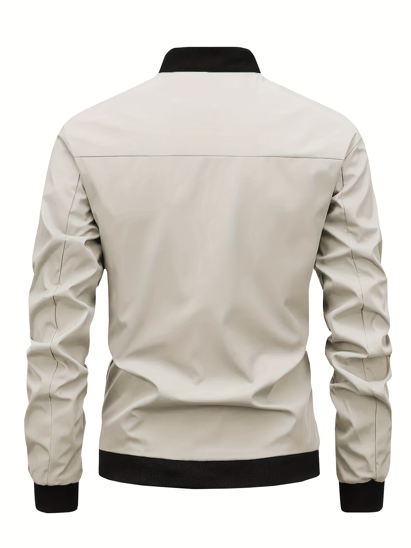 mens solid sports jacket with zipper pockets casual baseball collar zip up long sleeve outwear for spring fall details 16