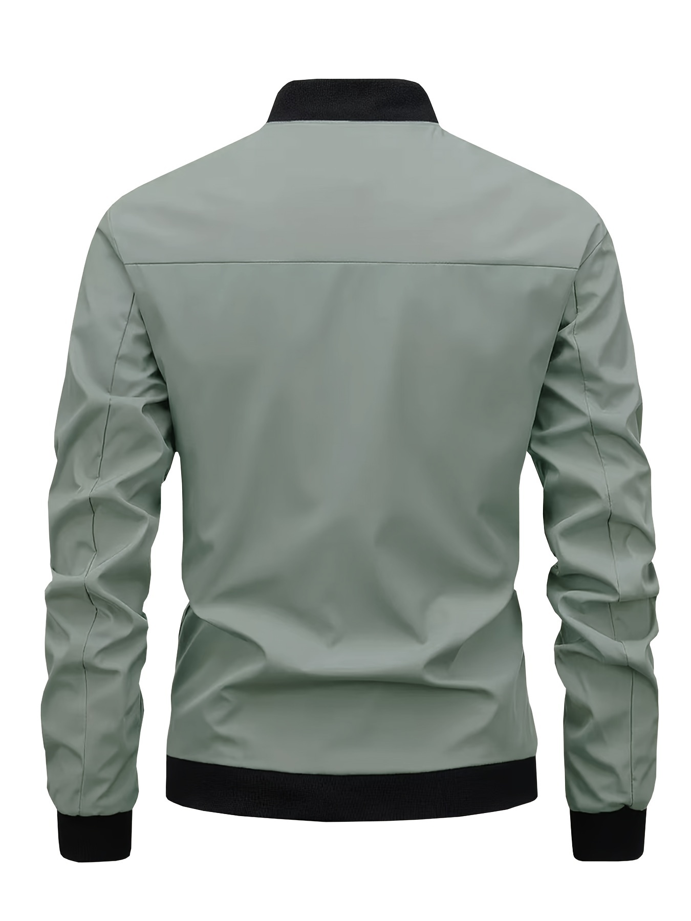 mens solid sports jacket with zipper pockets casual baseball collar zip up long sleeve outwear for spring fall details 21