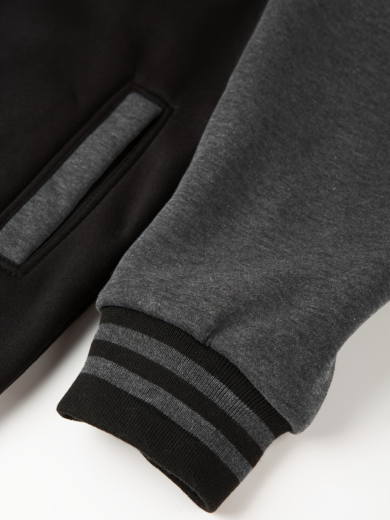 mens varsity style contrast color long sleeve and button down baseball jacket with stand collar and pockets chic and casual sports jacket for spring and autumn outdoors activities details 1