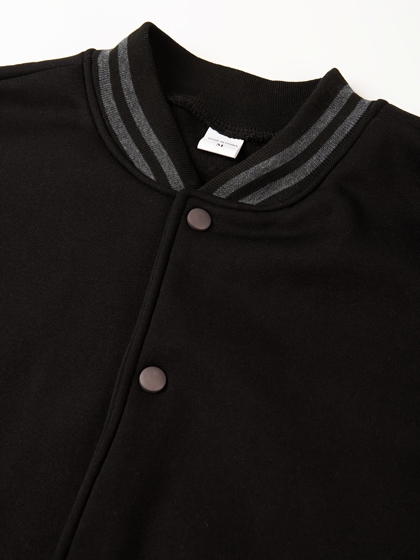 mens varsity style contrast color long sleeve and button down baseball jacket with stand collar and pockets chic and casual sports jacket for spring and autumn outdoors activities details 2